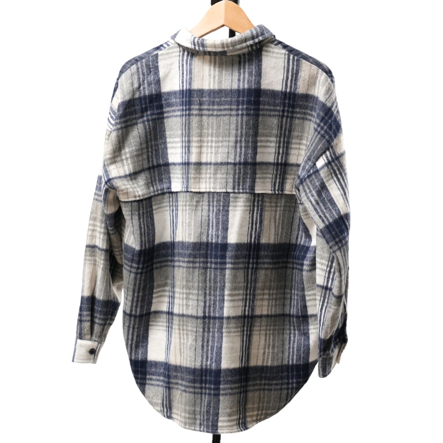 Coach ACOA Oversized Plaid Flannel Shirt Women S Blue NWT Wool Blend Button-Up Casual Long Sleeve Button-Through Shirt Size S / US 4 / IT 40 - 2 Thumbnail