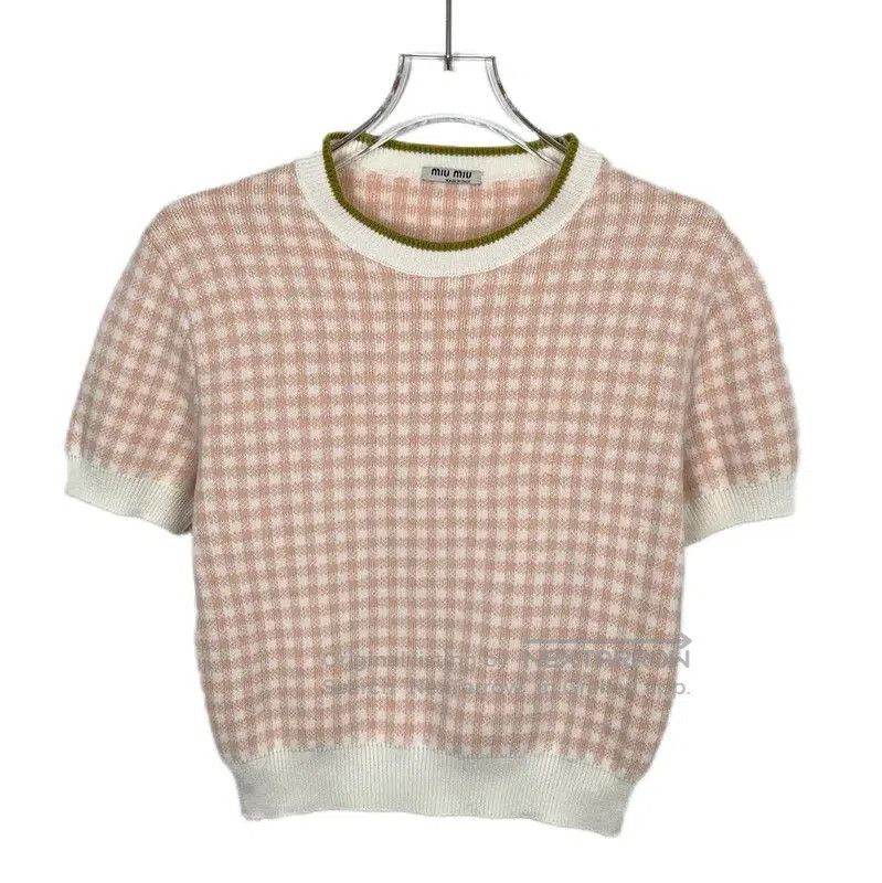 Miu Miu Miu Miu Pink Checkered Cotton Pullover Sweater . Size XS / US 0-2 / IT 36-38 - 1 Thumbnail