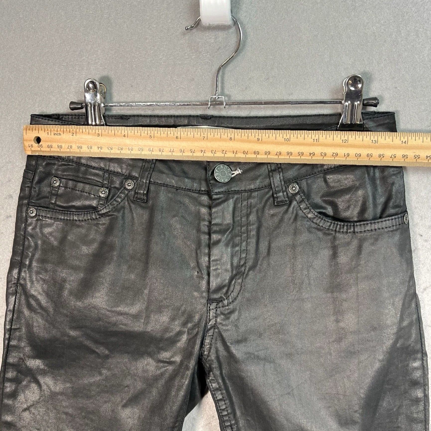 Vintage Acne KEX Pleather Womens Jeans Skinny 27/32 Black Glossy Mid Slim W27 L32 Girls Womens Jeans Size 27" / US 4 / IT 40 - 3 Thumbnail