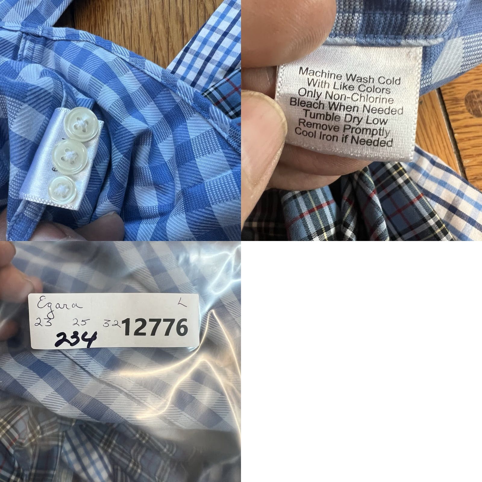 Egara Egara Shirt Mens L Blue Slim Button-Up Check Long Sleeve Size US L / EU 52-54 / 3 - 8 Thumbnail