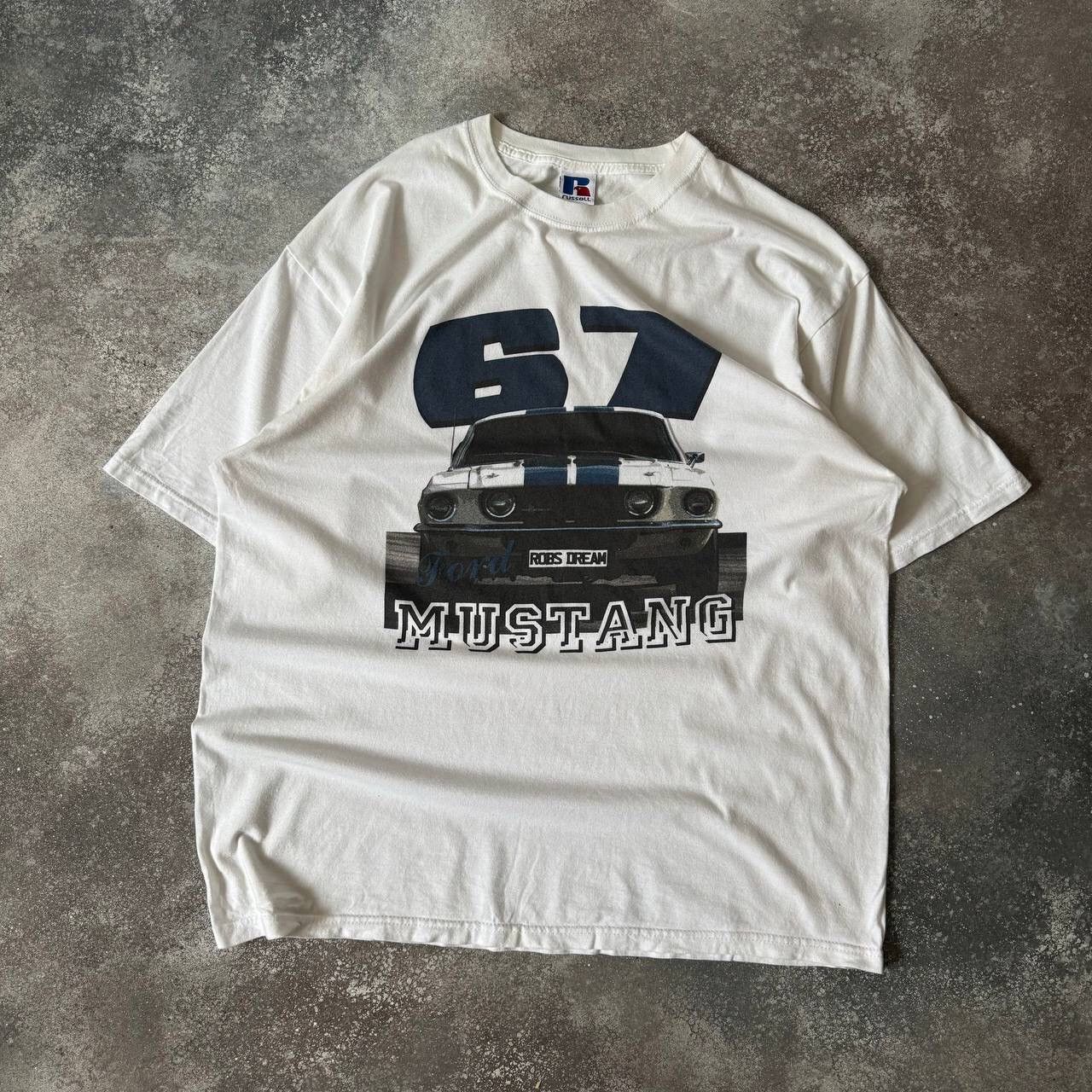 image of Russell Athletic x Vintage Russell Vintage Ford Mustang Racing 90's T-Shirt in White, Men's (Size X