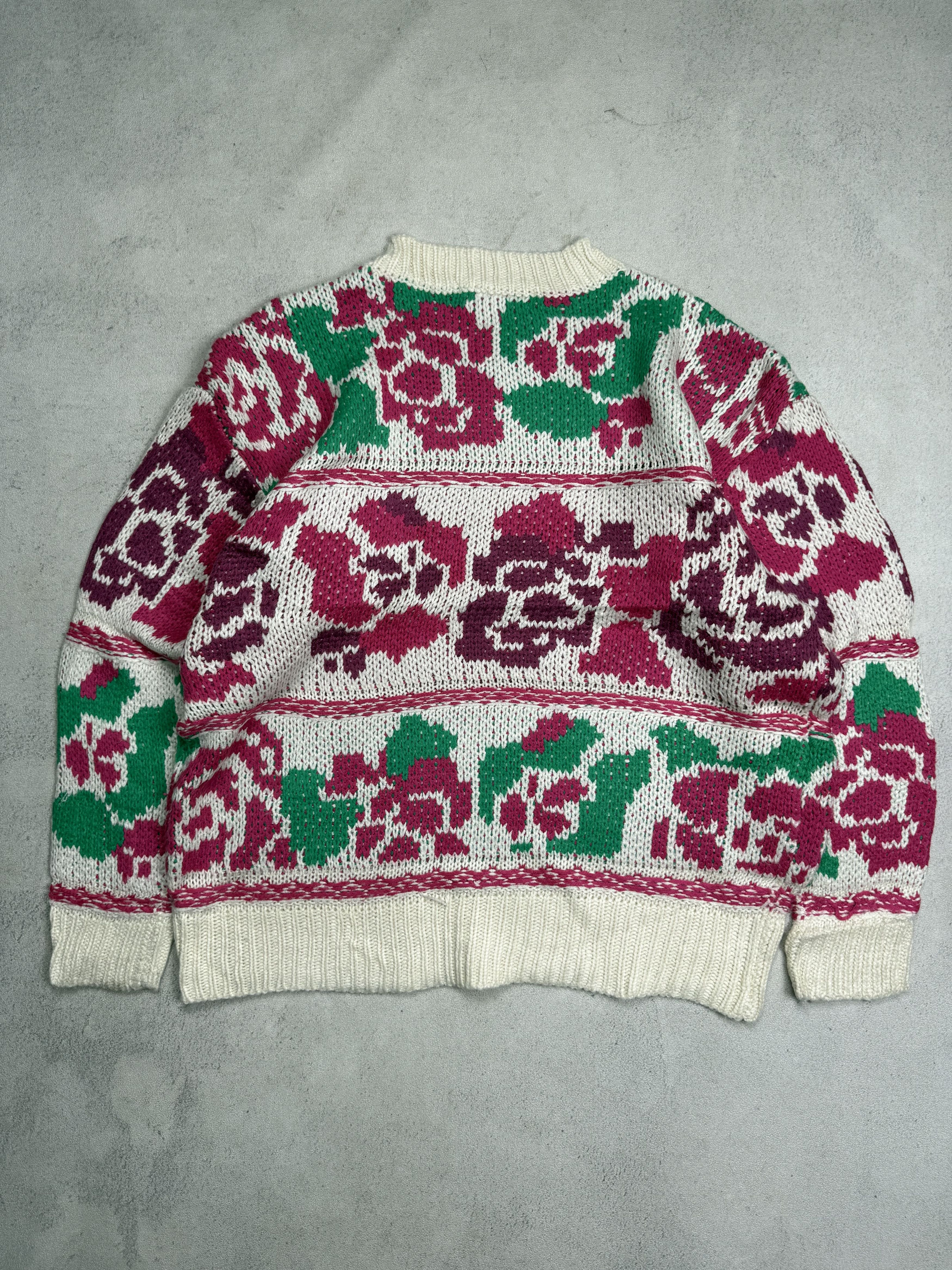 Japanese Brand Chunky Rose Knit Sweater / 90s Style Oversized Fit Size US L / EU 52-54 / 3 - 2 Thumbnail