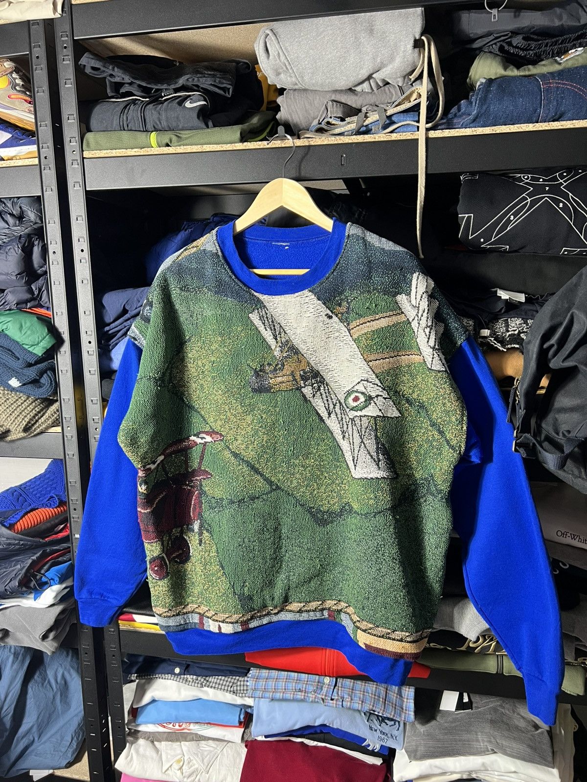 Japanese Brand Custom Handmade Vintage Aviation Tapestry Sweatshirt XL 🛩️💥 Size US XL / EU 56 / 4 - 1 Thumbnail