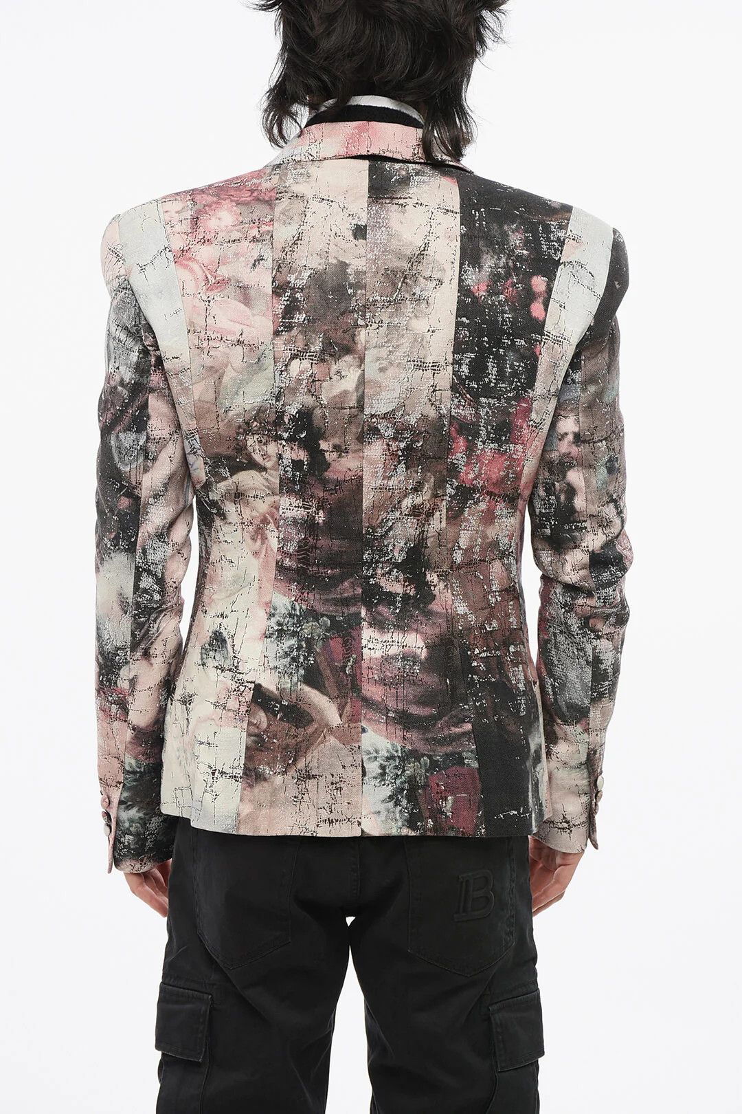 Balmain og1mm03261-Button Patterned Linen Jacket in Multicolor Size US M / EU 48-50 / 2 - 2 Thumbnail