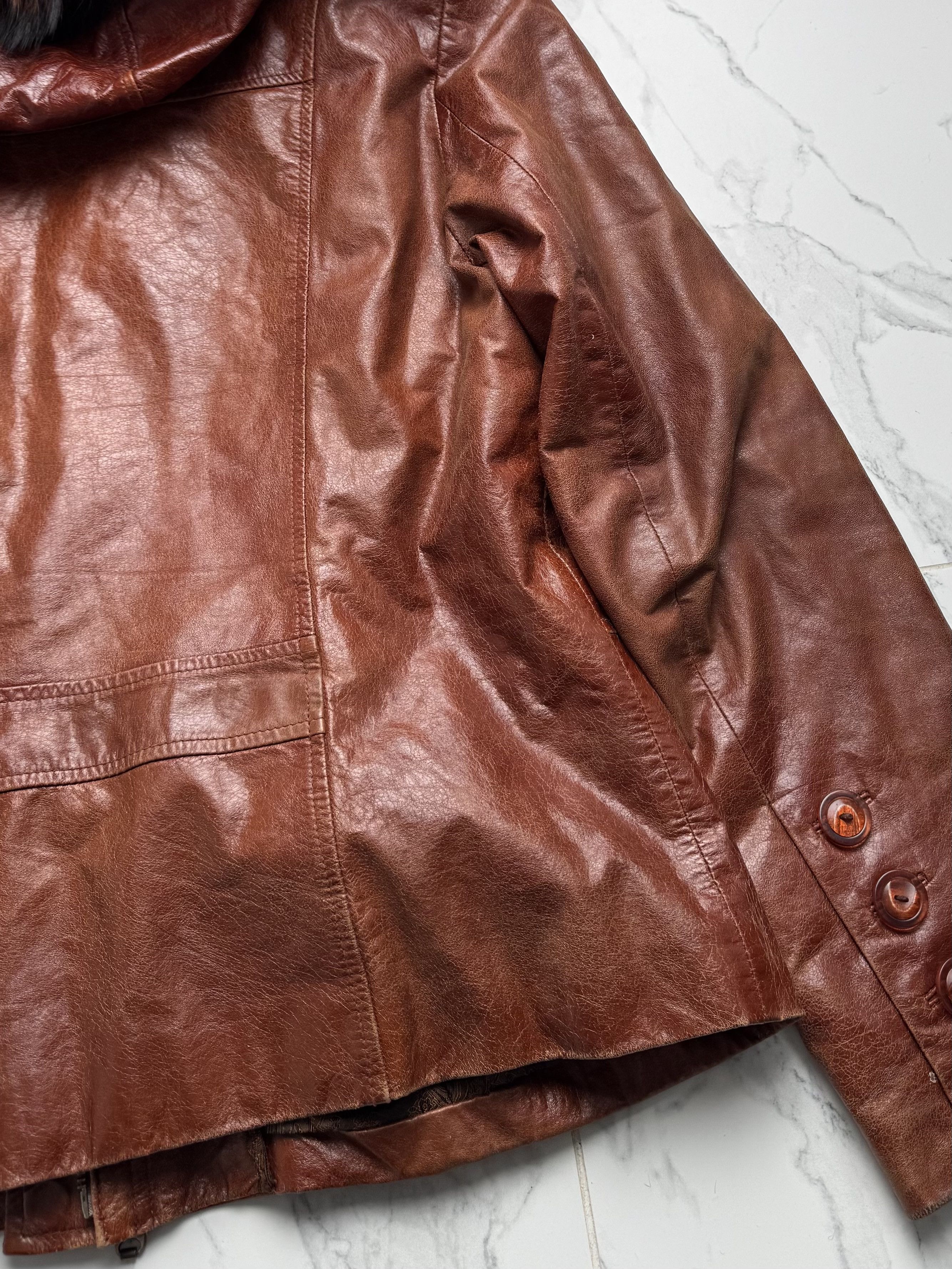 Japanese Brand Vintage Brown Leather Jacket Hooded Statement Coat Y2K Size L / US 10 / IT 46 - 14 Thumbnail