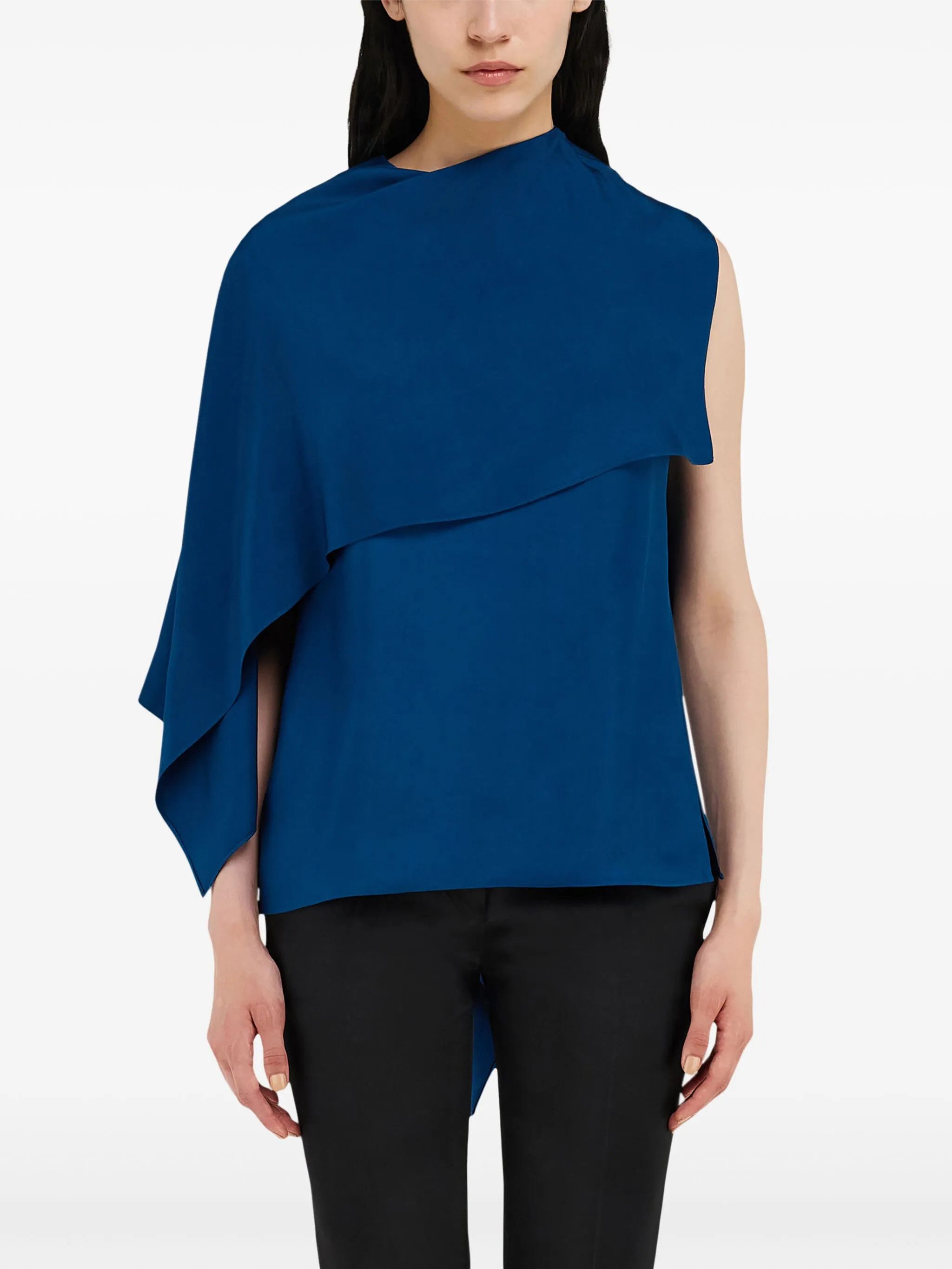 Salvatore Ferragamo o1s1rm0526 Cape-design Blouse in Blue Size XS / US 0-2 / IT 36-38 - 3 Thumbnail
