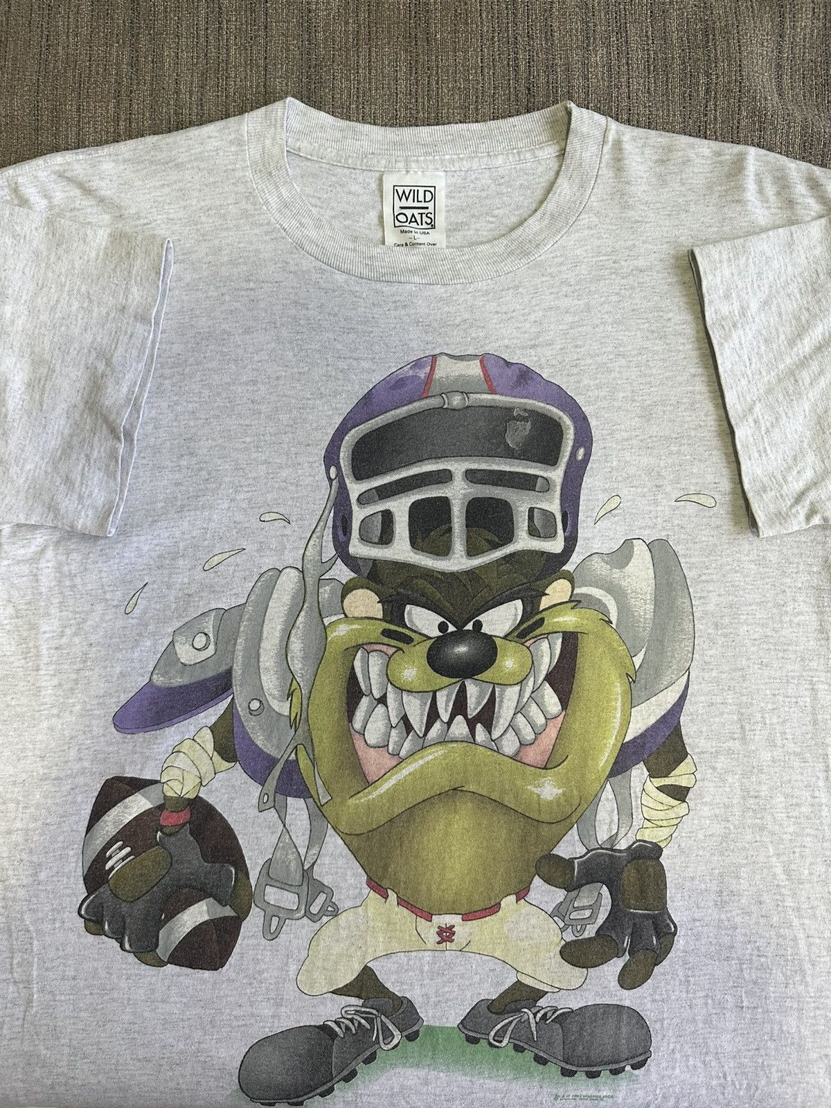 Vintage × Warner Bros Vintage 90’s Taz Mania Devil Football 🏈 Mirror Print USA Tee Size US L / EU 52-54 / 3 - 1 Thumbnail