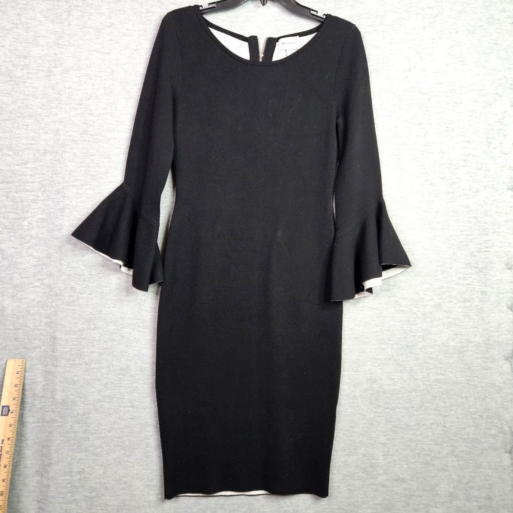 MILLY Milly Black Sheath Dress Women’s Size M Bell Sleeve Back Zip Sheath Dress Womens Regular M Black Bell Sleeve Zip Dress Size M / US 6-8 / IT 42-44 - 2 Thumbnail
