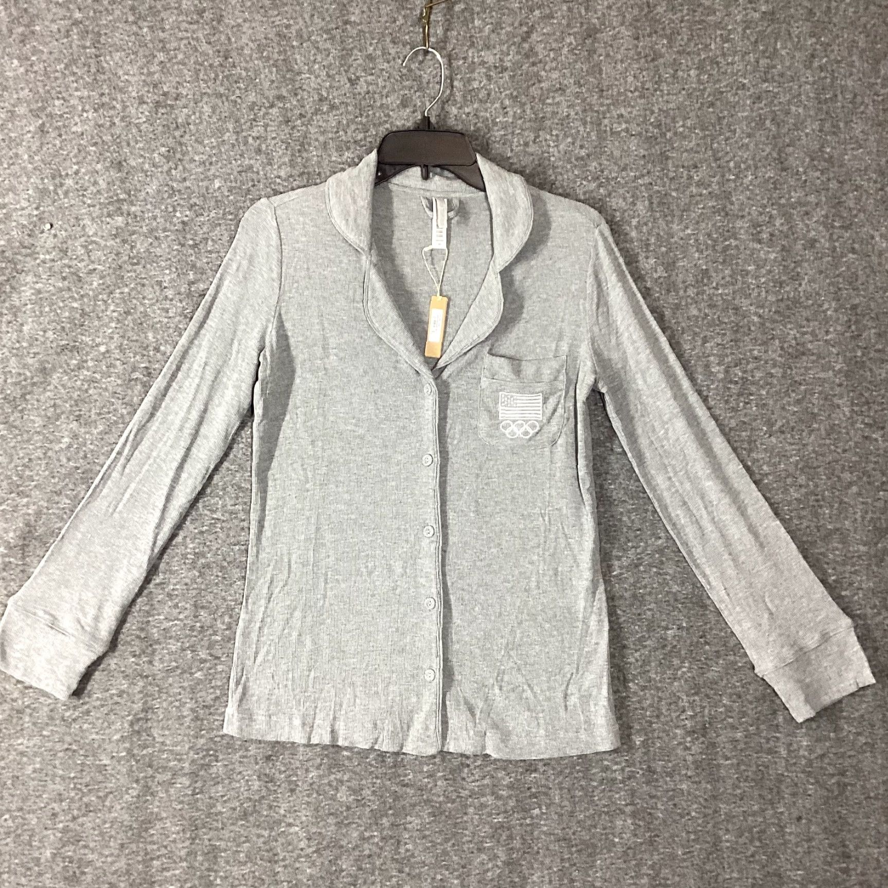 SKIMS SKIMS Women's Team USA Pajama Top Color Heather Grey Ribbed Size XS AP-SET-1039 Size XS / US 0-2 / IT 36-38 - 2 Thumbnail