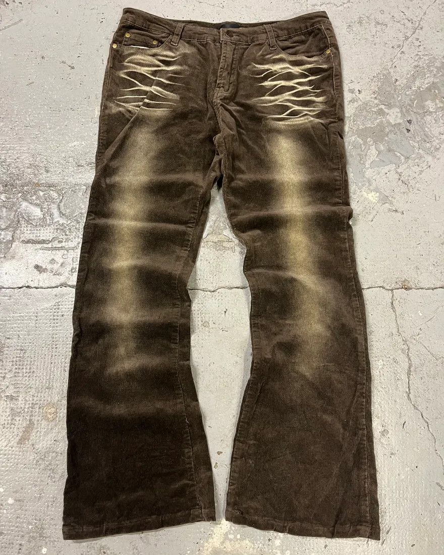 Just Cavalli × Vintage 1990s Cavalli Overprint Brown Velvet Pants Size US 32 / EU 48 - 1 Thumbnail