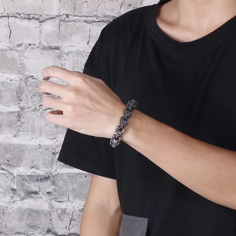 Jewelry 12mm Evil Ghost Head Skull Chain Bracelet Size ONE SIZE - 5 Thumbnail
