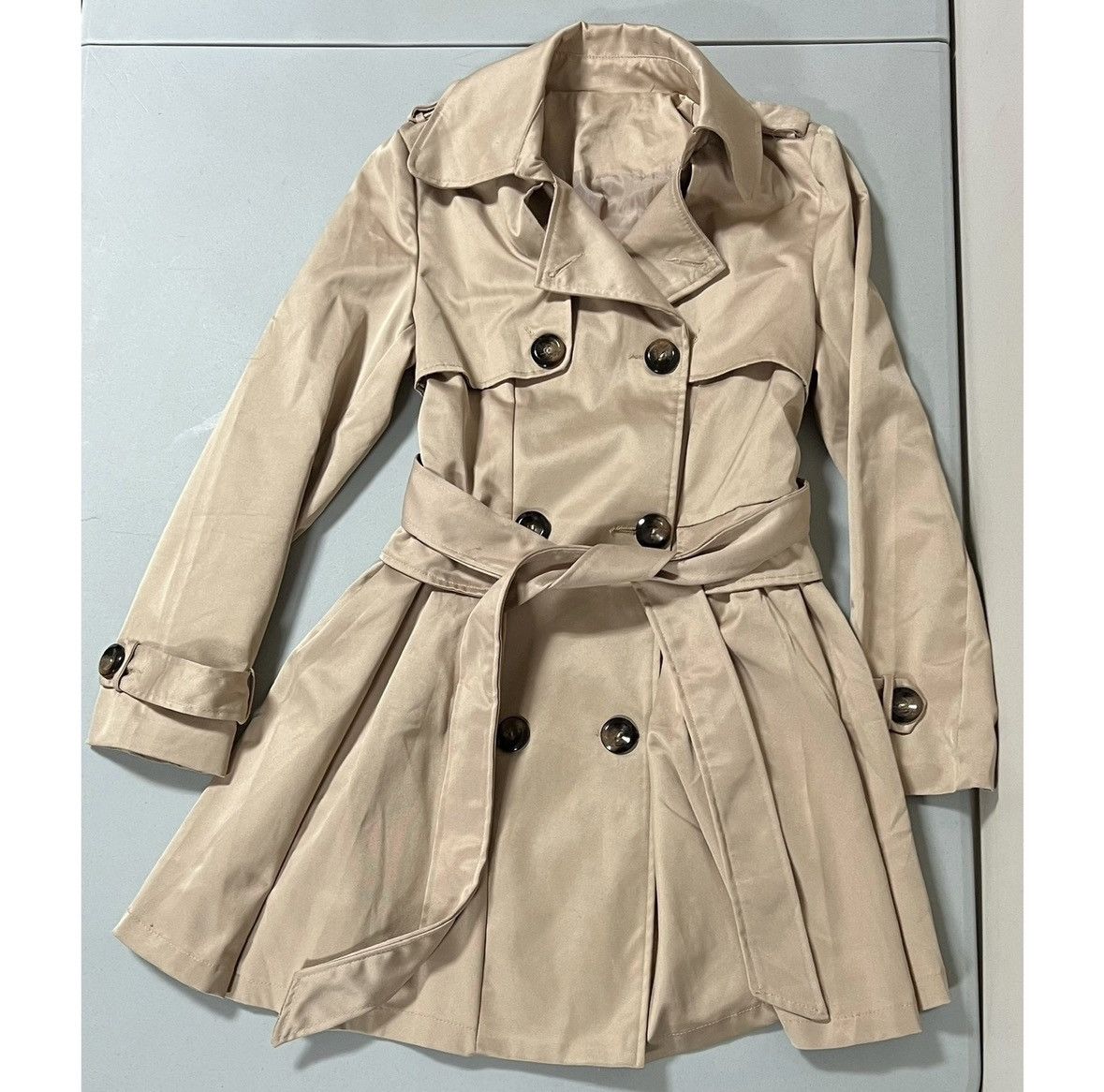 Japanese Brand Beige Belted Pleated Trench Coat Jacket Outerwear Size S 🧥✨ Size S / US 4 / IT 40 - 1 Thumbnail