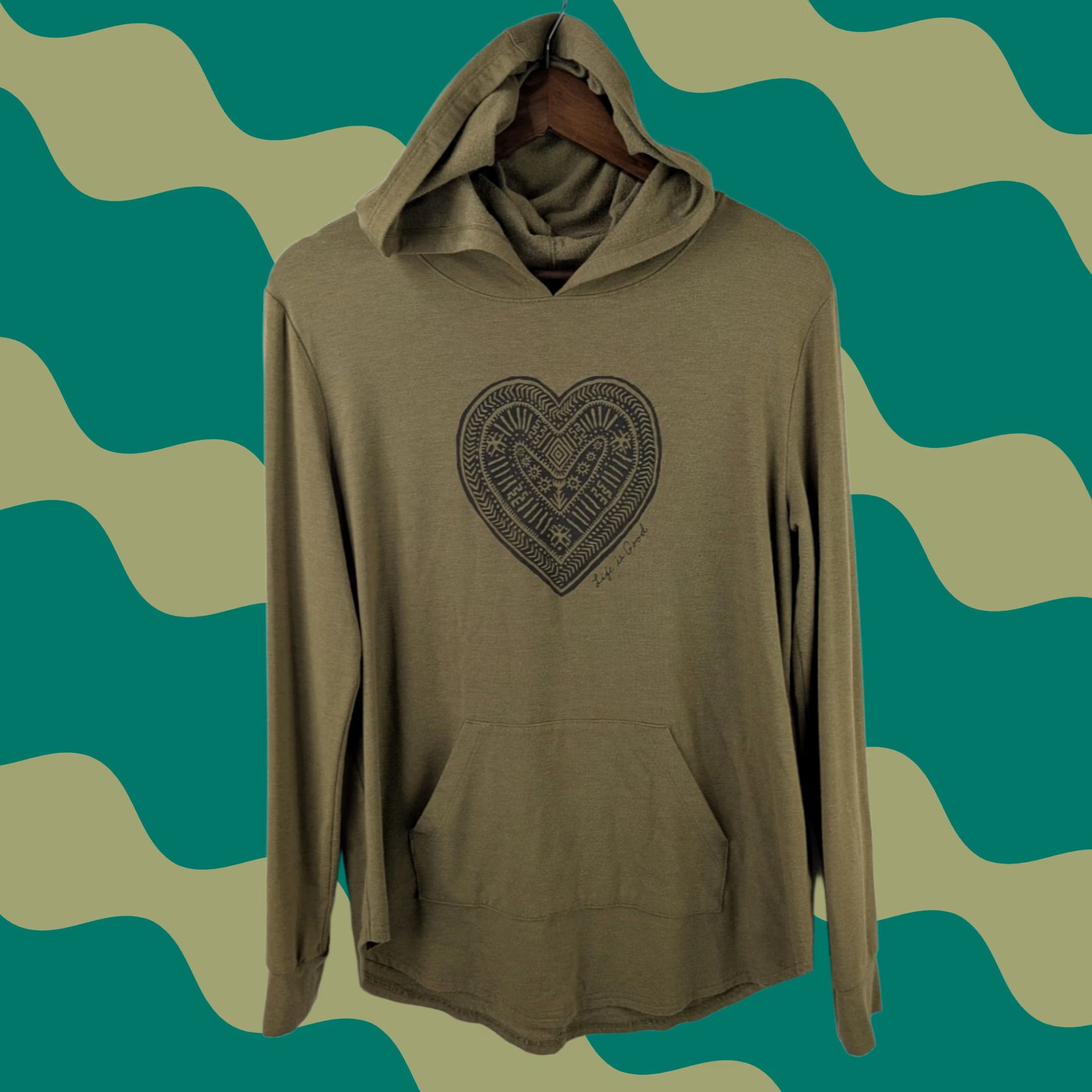 Life is Good Life is Good Womens Small Petite Hooded Pullover Pouch Heart Soft Stretch Shirt Hoodie Size S / US 4 / IT 40 - 1 Thumbnail