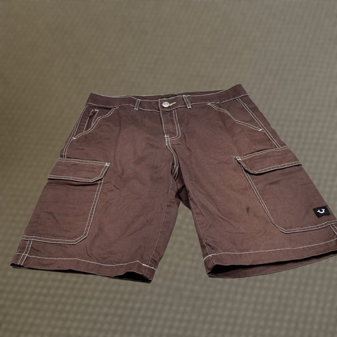 True Religion VINTAGE True Religion Cargo Shorts Mens 32 Brown Cotton Cargo Pocket Contrast Stitch Casual Summer 30x14 Mens Size US 30 / EU 46 - 1 Thumbnail