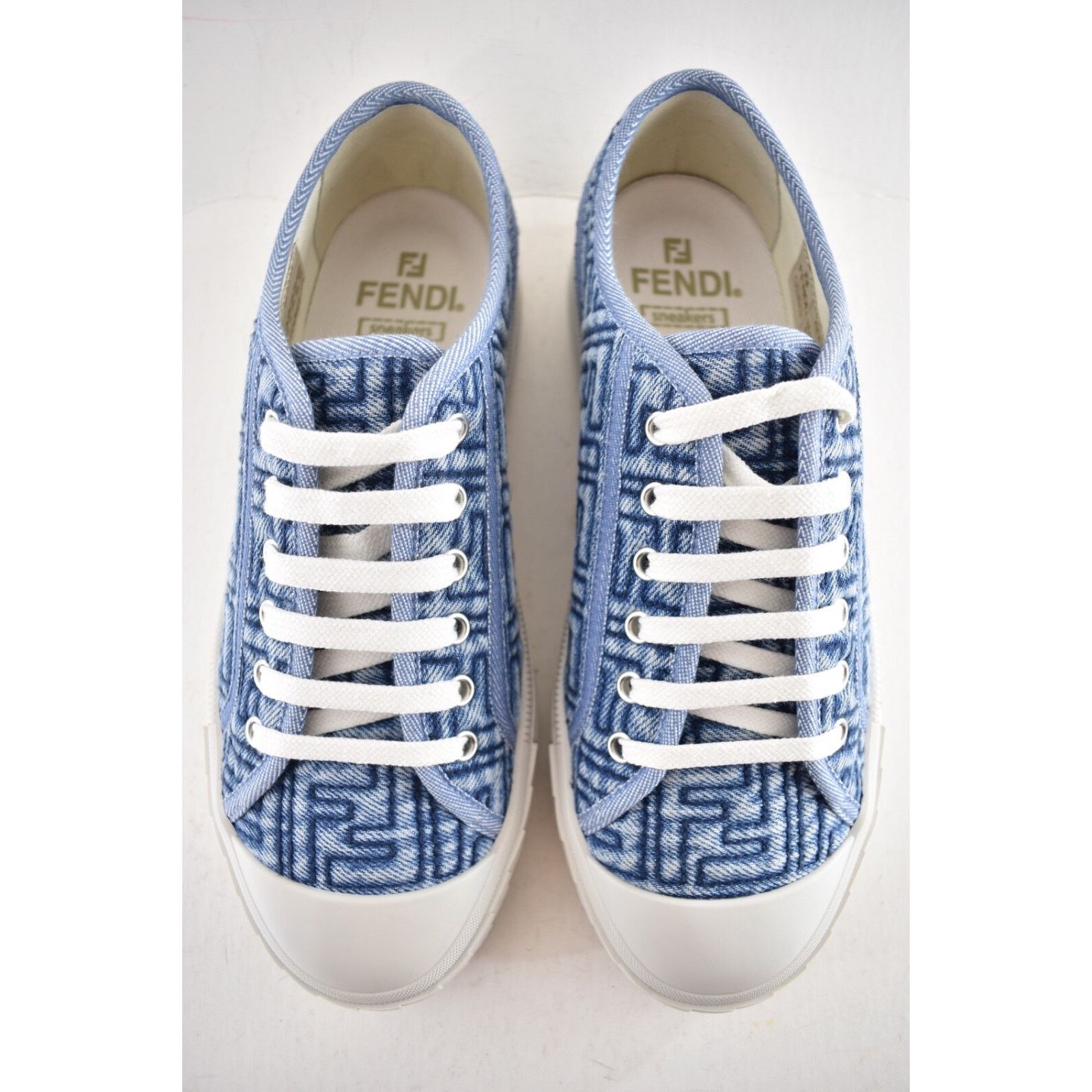 Fendi Fendi Domino Denim White Platform Logo Low Top Sneaker 38 Size US 8 / IT 38 - 9 Thumbnail