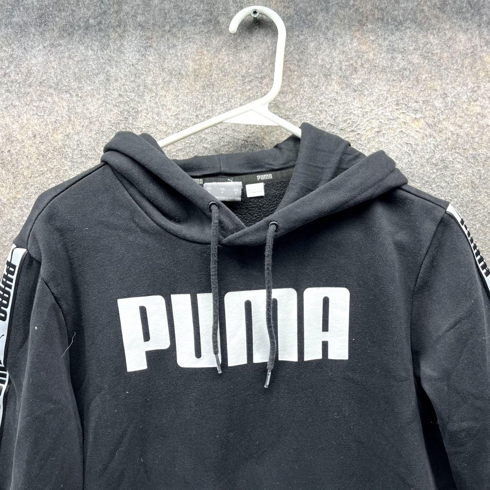 Puma PUMA Hoodie Mens Small Black Logo Tape Sleeve Pullover Athletic Sweatshirt Size US S / EU 44-46 / 1 - 3 Thumbnail