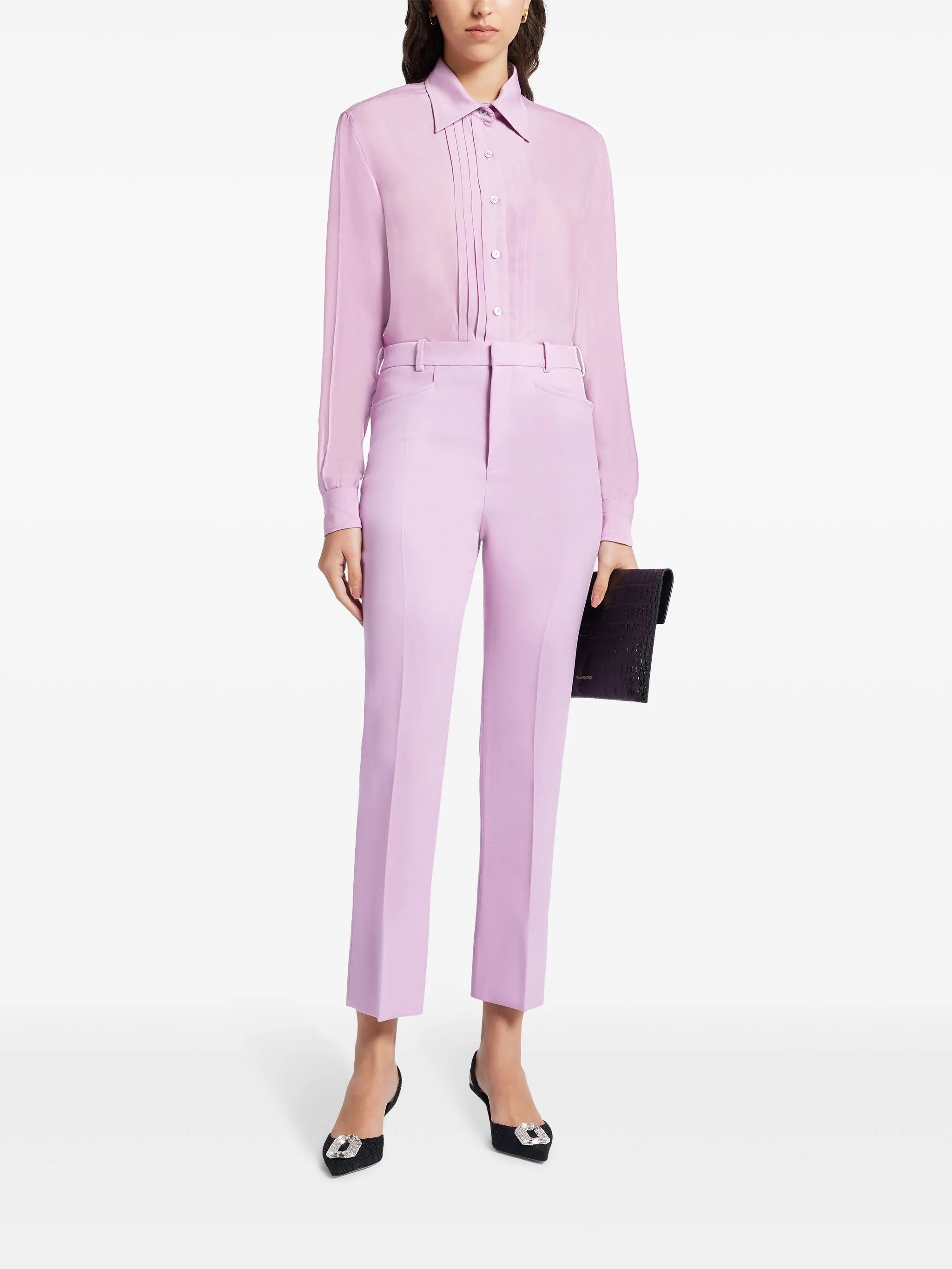 Tom Ford o1w1db10525 CA3254 Plisse Detailed Silk Shirt in Pink Size S / US 4 / IT 40 - 2 Thumbnail