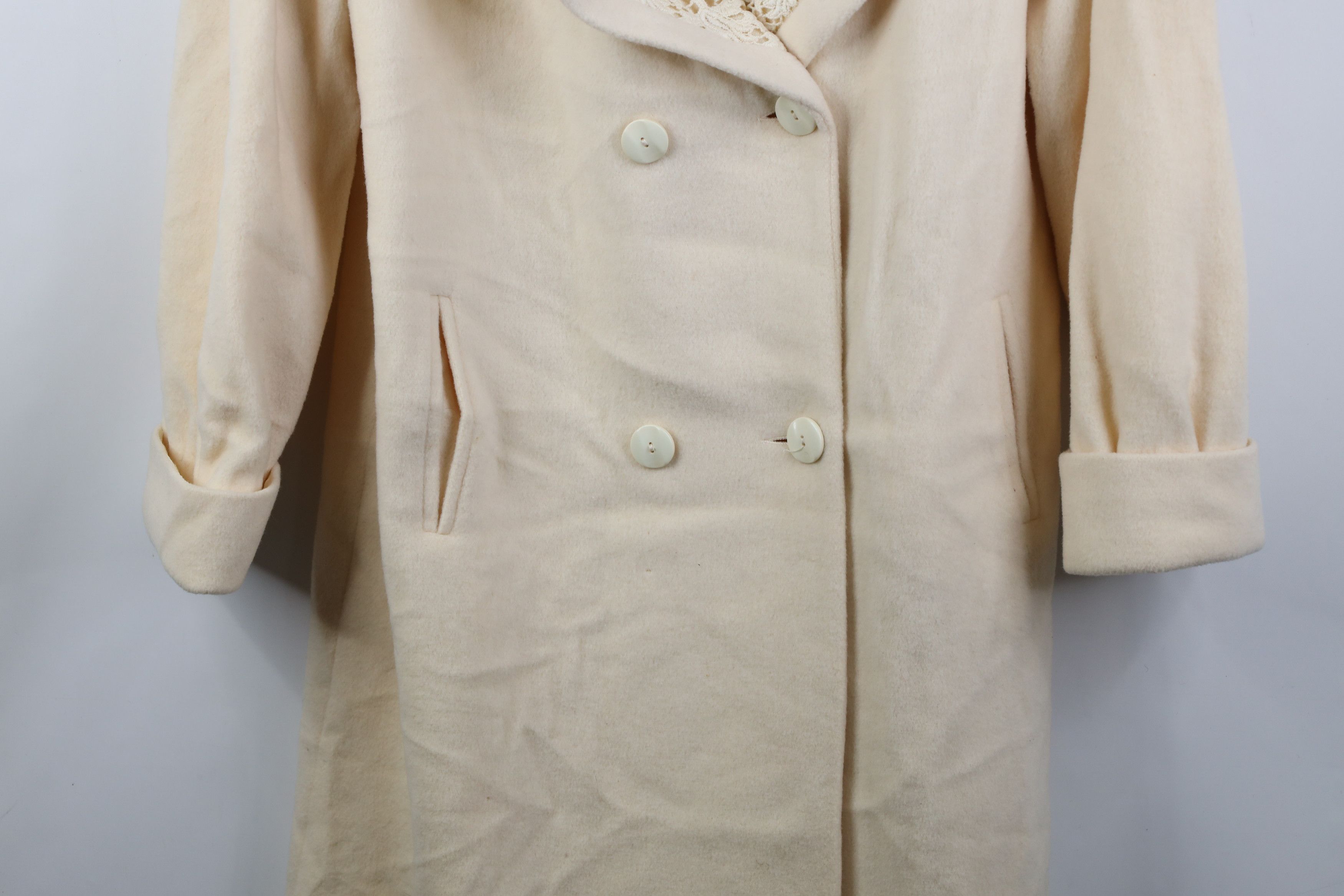 Vintage Vintage 90s Streetwear Lace Shawl Overcoat Jacket Cream USA Size XXL / US 16-18 / IT 52-54 - 3 Thumbnail