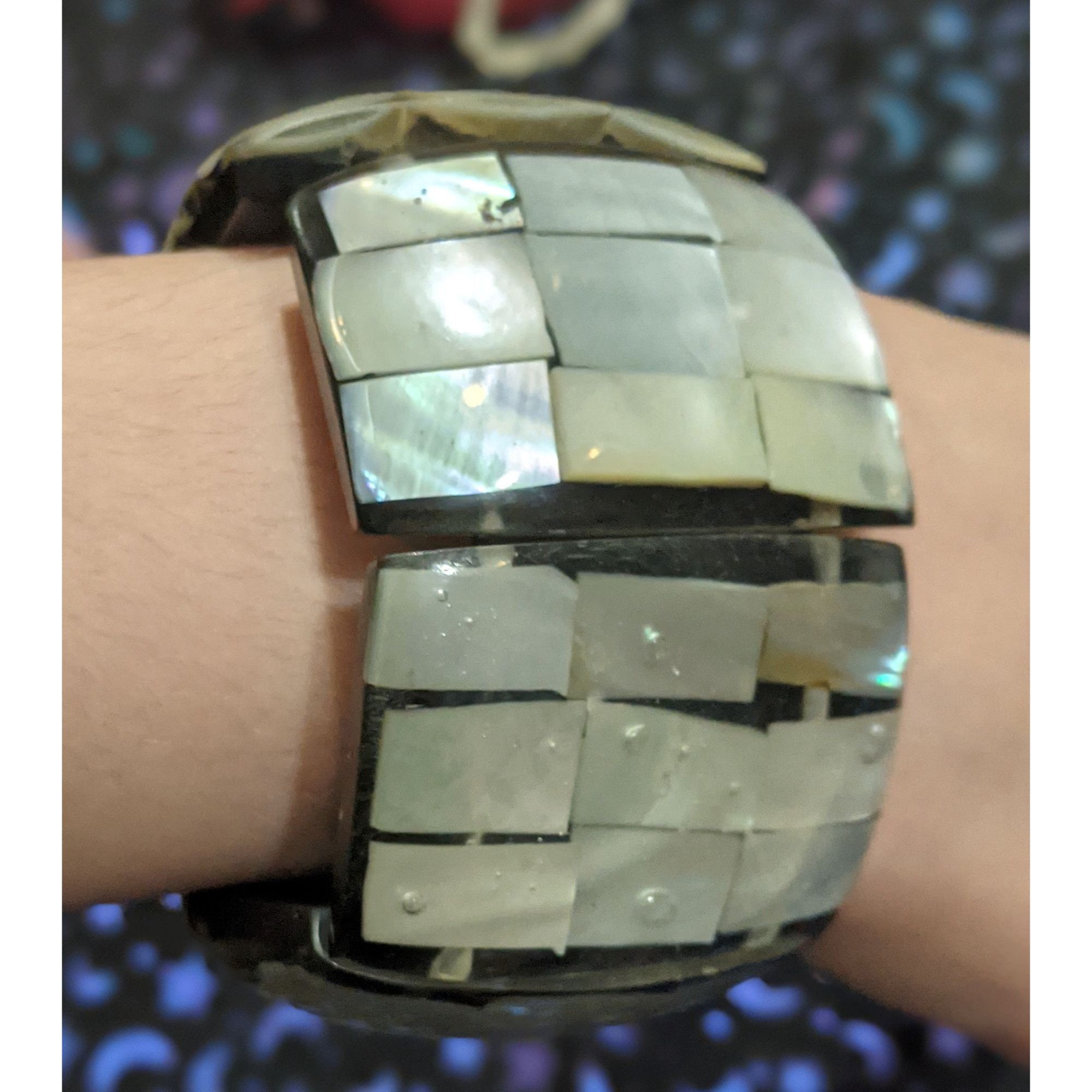 Other Chunky Black Shell Resin Panel Stretch Bracelet Size ONE SIZE - 1 Thumbnail