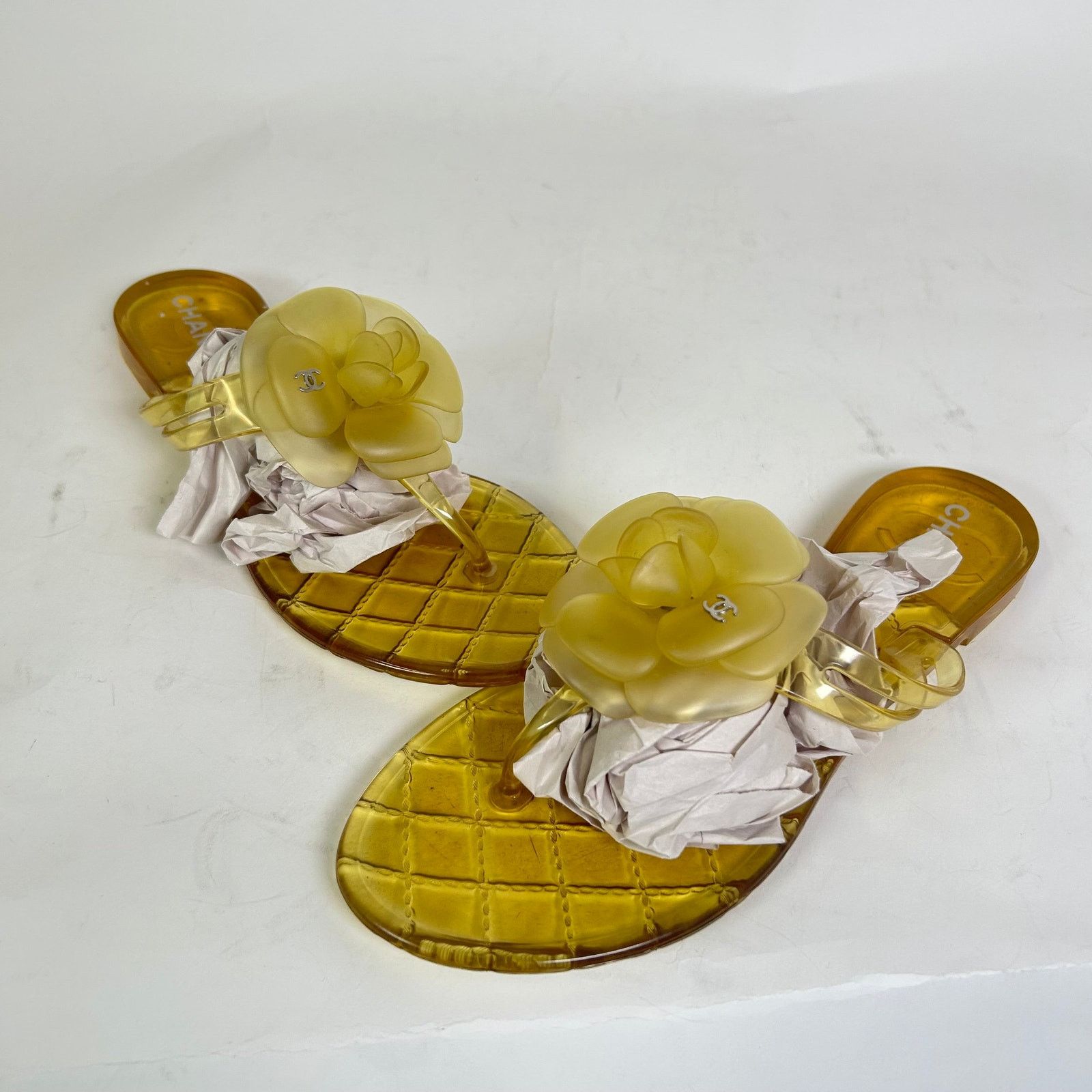 Chanel Chanel Yellow Camellia CC Jelly Sandals Size 38 Size US 7.5 / IT 37.5 - 3 Thumbnail