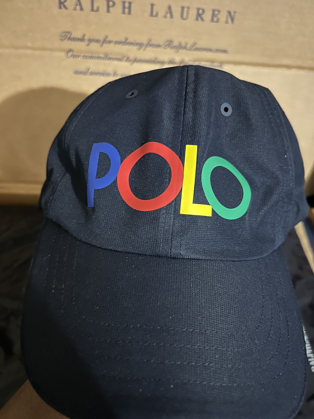 image of Polo Ralph Laurent Navy Multicolor Spellout Hat, Men's