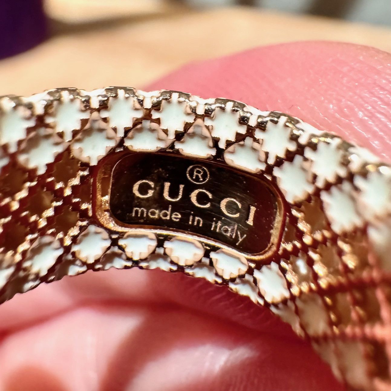 Gucci Gucci 18k Gold White Enamel Diamantissima Ring Size ONE SIZE - 6 Thumbnail
