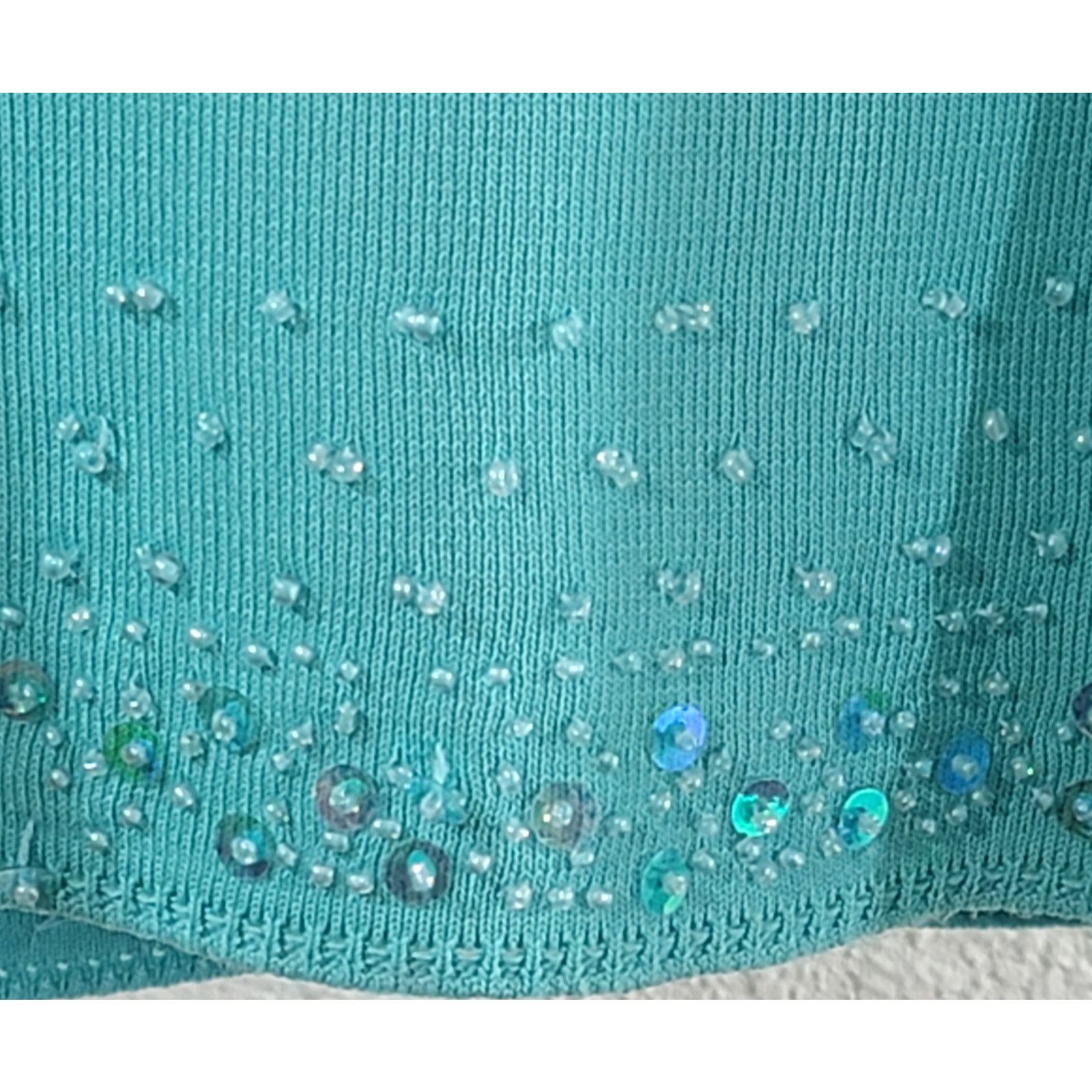Other Teal Beaded Round Neck & Hem Sleeveless Top Medium Keyhole Size M / US 6-8 / IT 42-44 - 3 Thumbnail