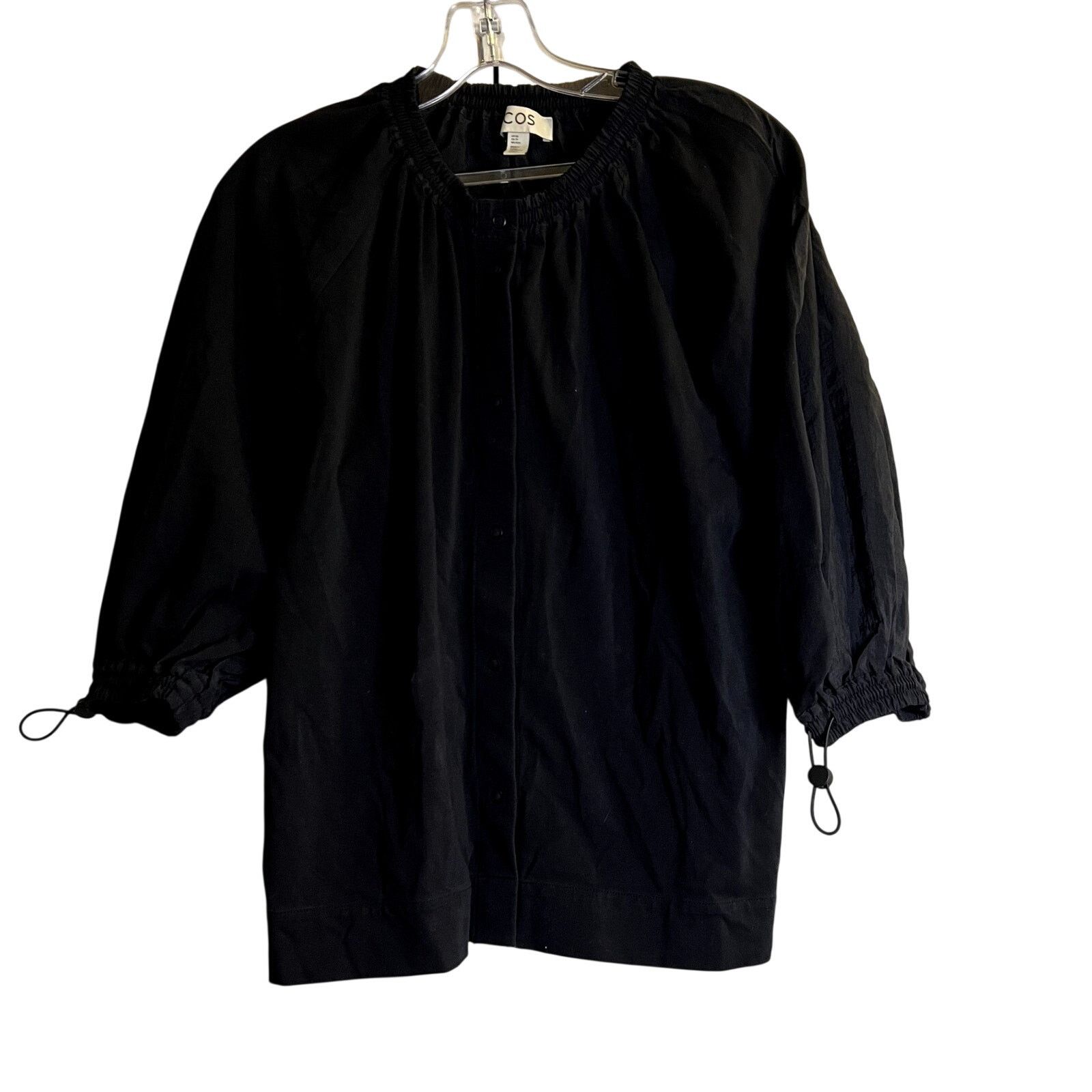 Cos COS Button Black Blouse size S Cotton Crew neck 3/4 Sleeve Size S / US 4 / IT 40 - 3 Thumbnail