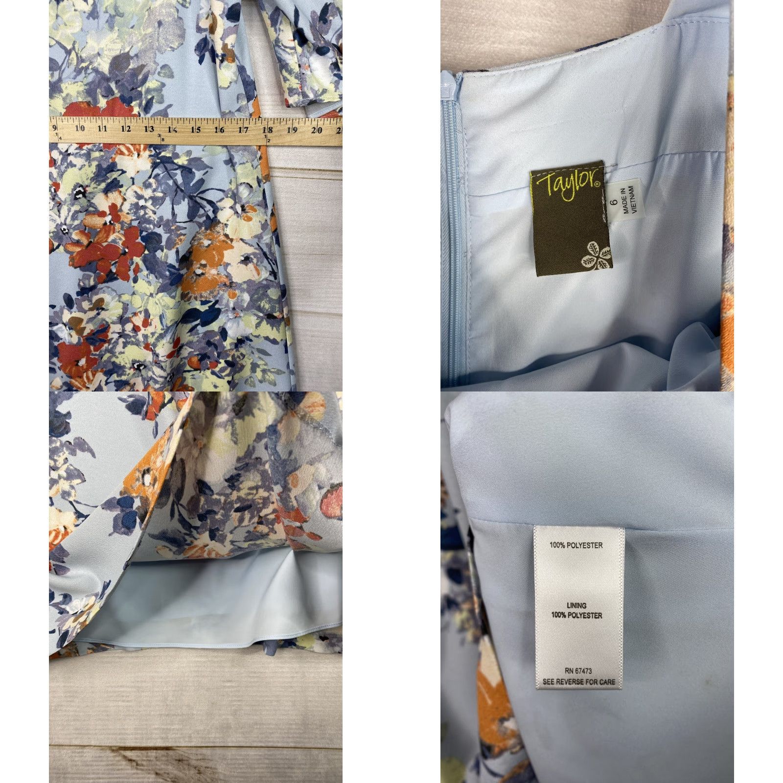 Vintage VINTAGE? No - Taylor Dress Womens 6 Blue Floral Cold Shoulder Lined Zip Back Knee Length Shirt? Size M / US 6-8 / IT 42-44 - 8 Thumbnail