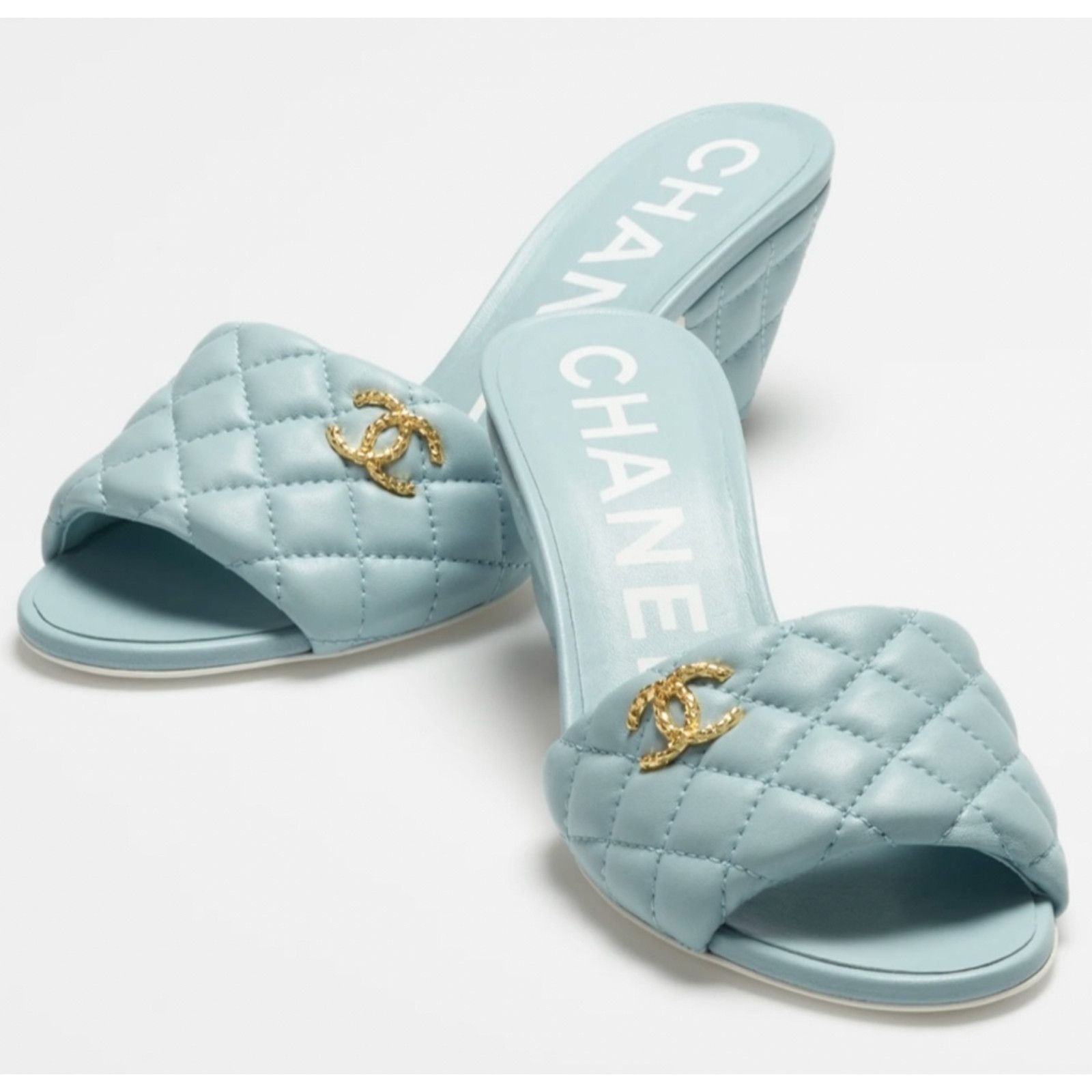 Chanel 22P Quilted CC Logo Cone Heel Mule Slide Sandal 41.5 Size US 11.5 / IT 41.5 - 3 Thumbnail