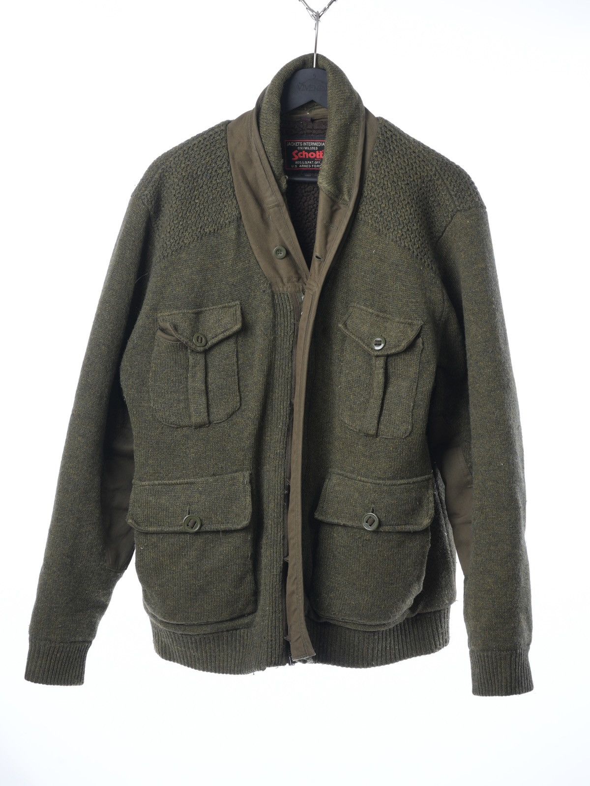 Schott Vtg Schott Heavy Zip Front Military Style Sweater Jacket Size US XL / EU 56 / 4 - 1 Thumbnail