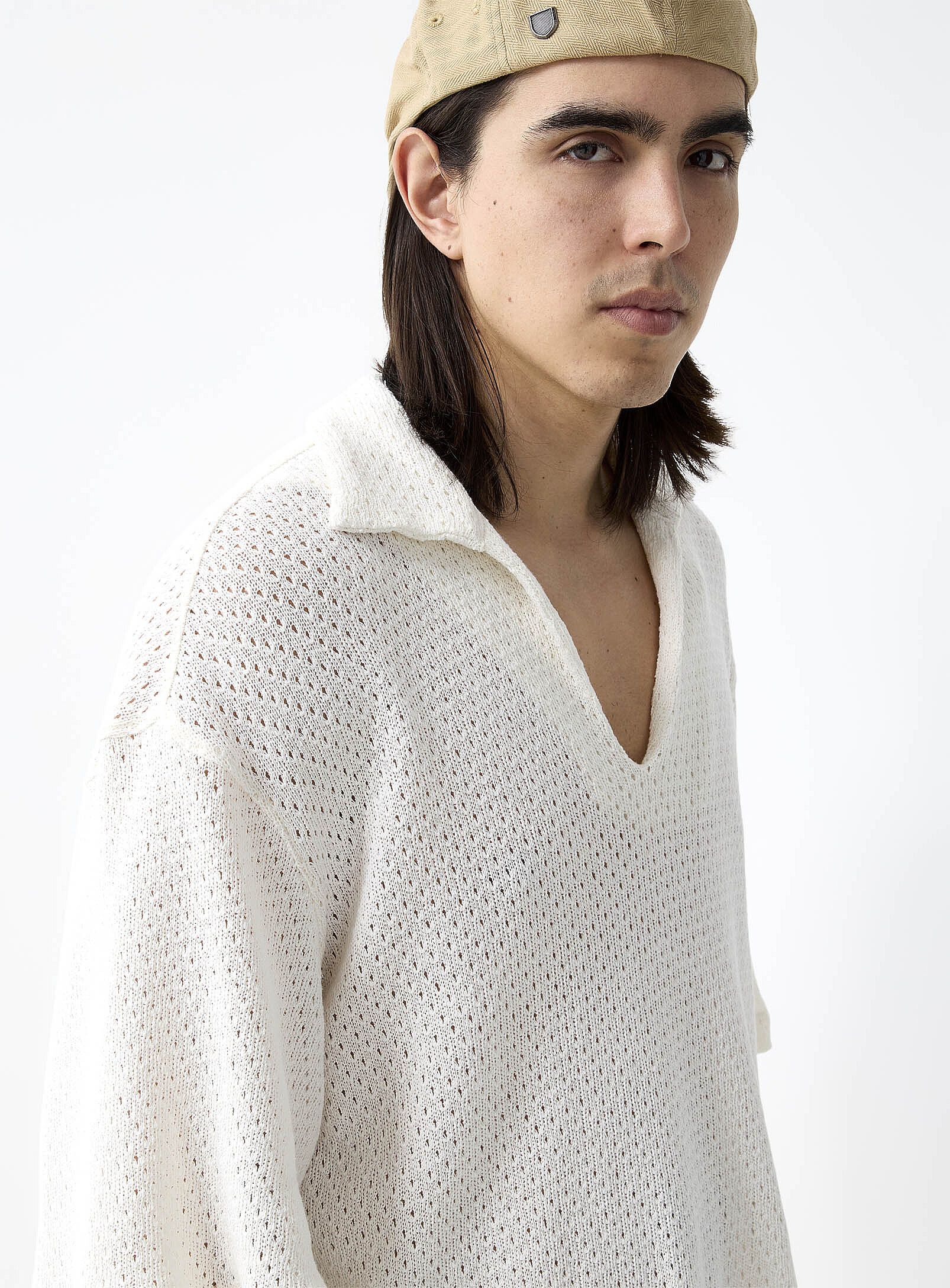 Other BNWT SS25 I'M BRIAN OPENWORK KNIT JOHNNY COLLAR POLO L Size US L / EU 52-54 / 3 - 11 Thumbnail