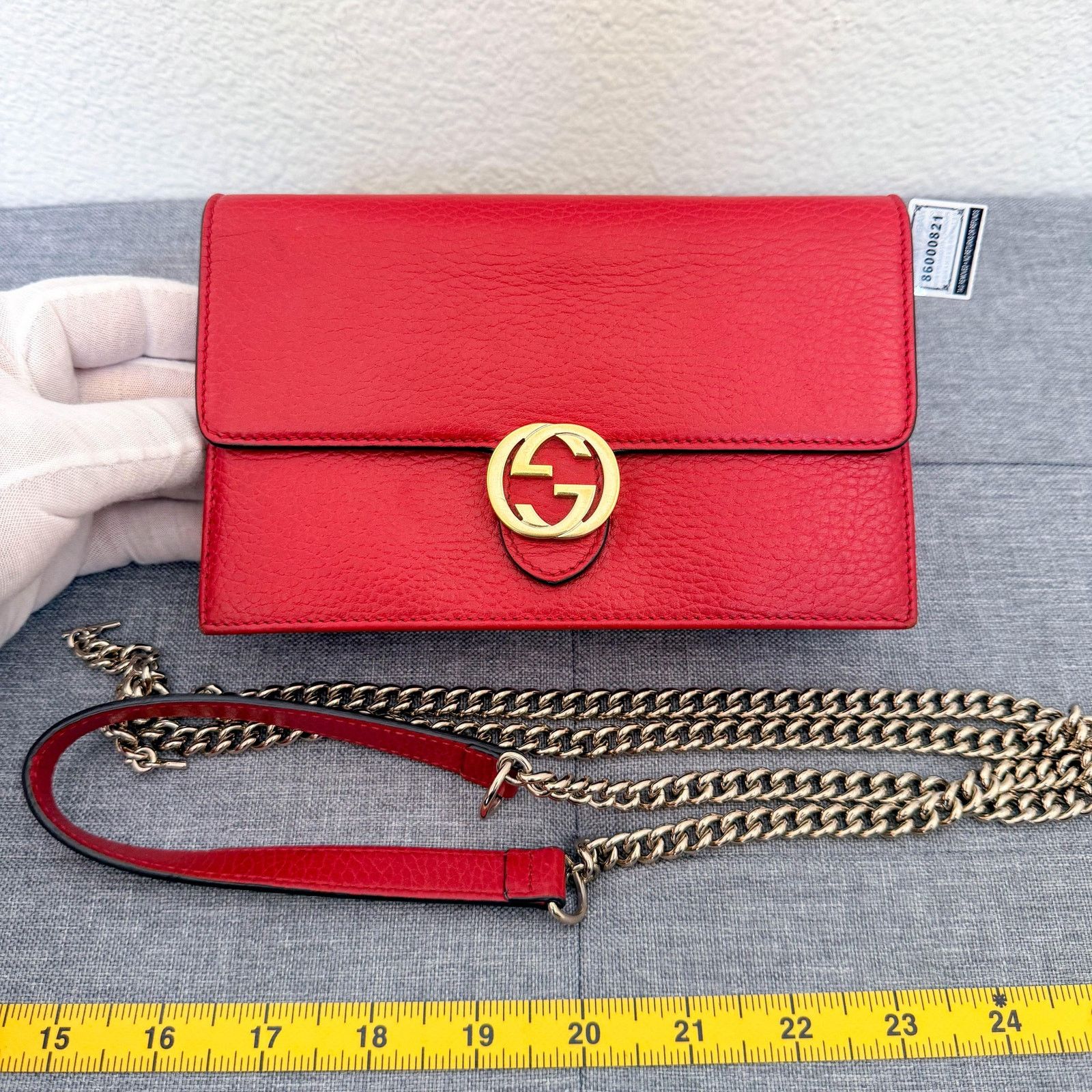 Gucci Gucci Red Leather Interlocking G Chain Bag-3 Size ONE SIZE - 2 Thumbnail