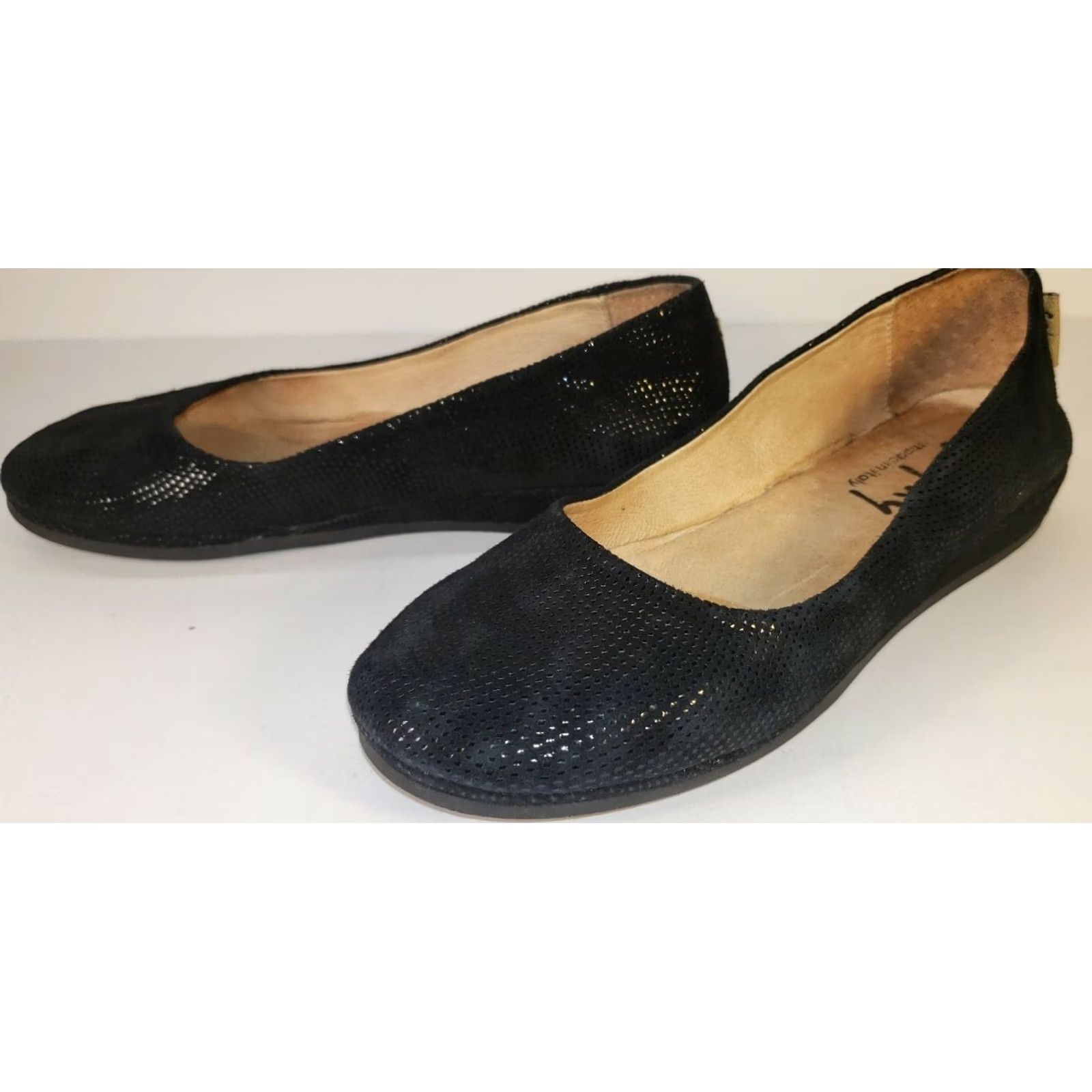 Vintage FS/NY Women's Flats Black Pebbled Leather Lining Insole Low Wedge 5.5M Ballet Flat Womens Shoes Size US 6 / IT 36 - 4 Thumbnail