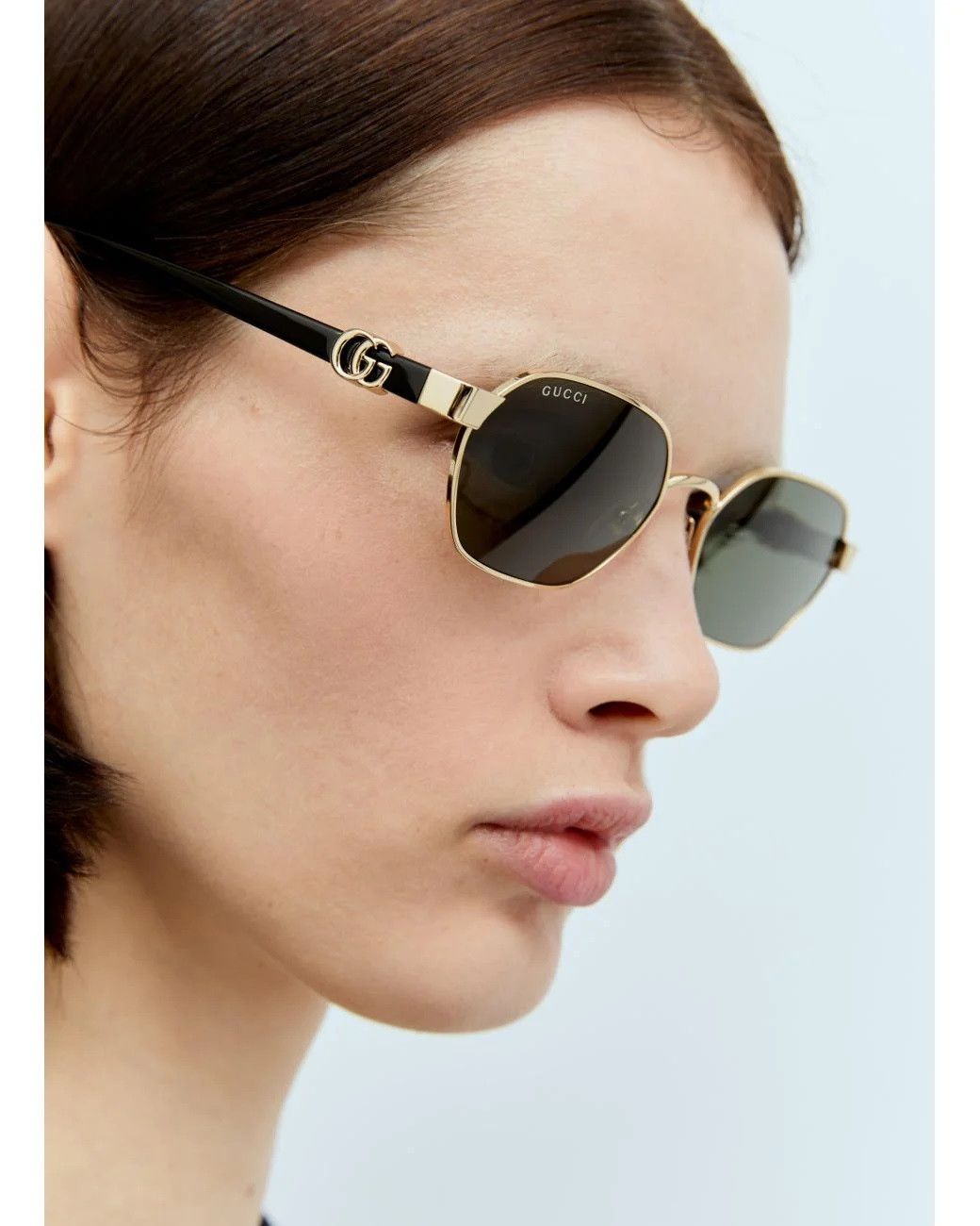 Gucci NEW Gucci GG1593S 001 Gold Grey Geometric Unisex Sunglasses Size ONE SIZE - 12 Thumbnail