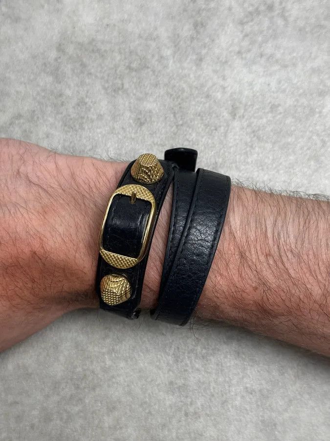 Balenciaga Balenciaga Black & Gold Studded City Leather Bracelet Size ONE SIZE - 3 Thumbnail