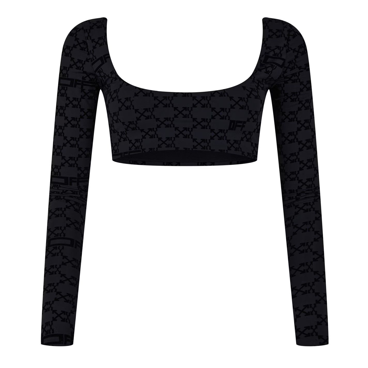 o1g2r1mq1224 Monogram Long Sleeve Crop Top in Black