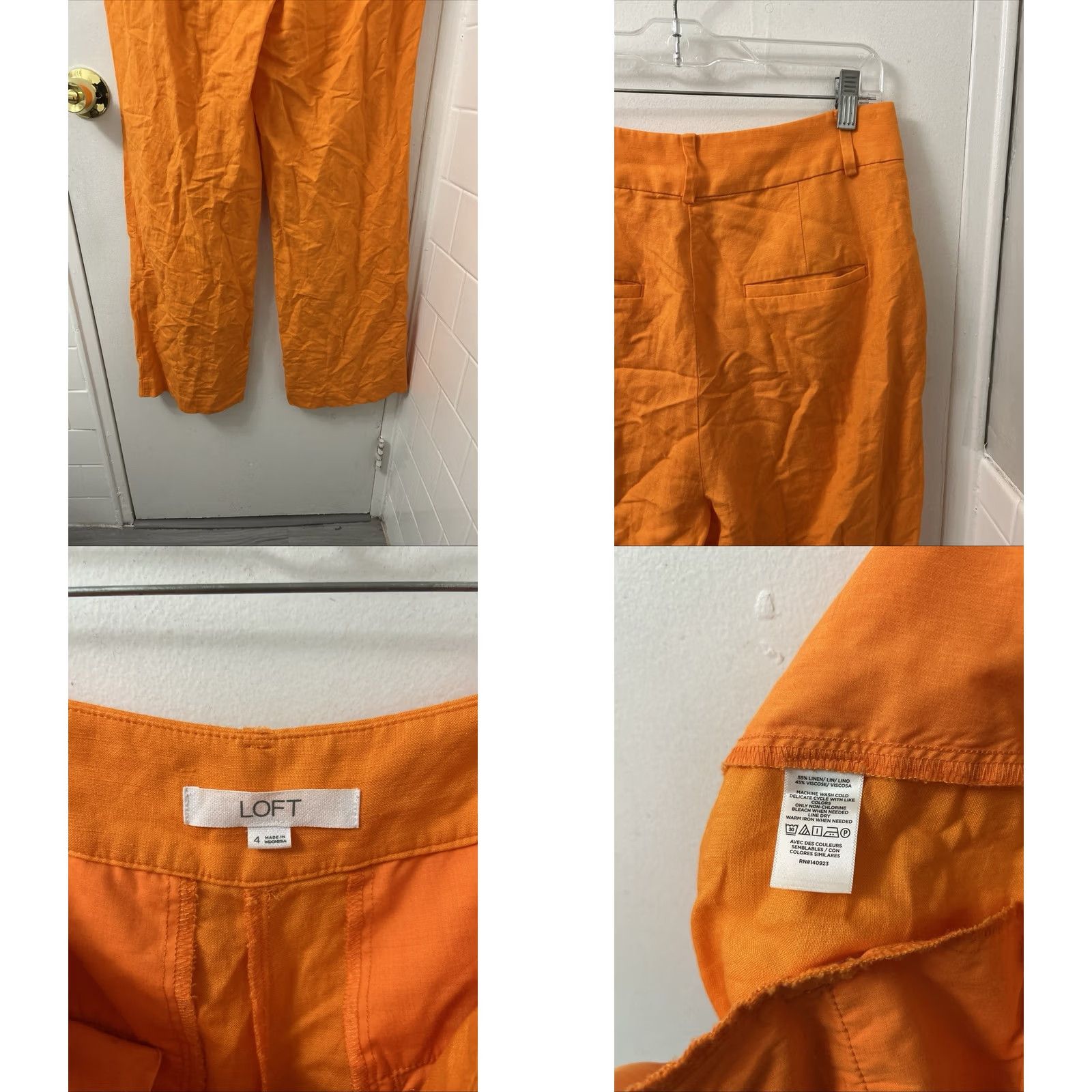 Loft LOFT Pants Womens 4 Orange Linen Blend Wide-Leg Pleated Trousers High Rise Size 27" / US 4 / IT 40 - 8 Thumbnail
