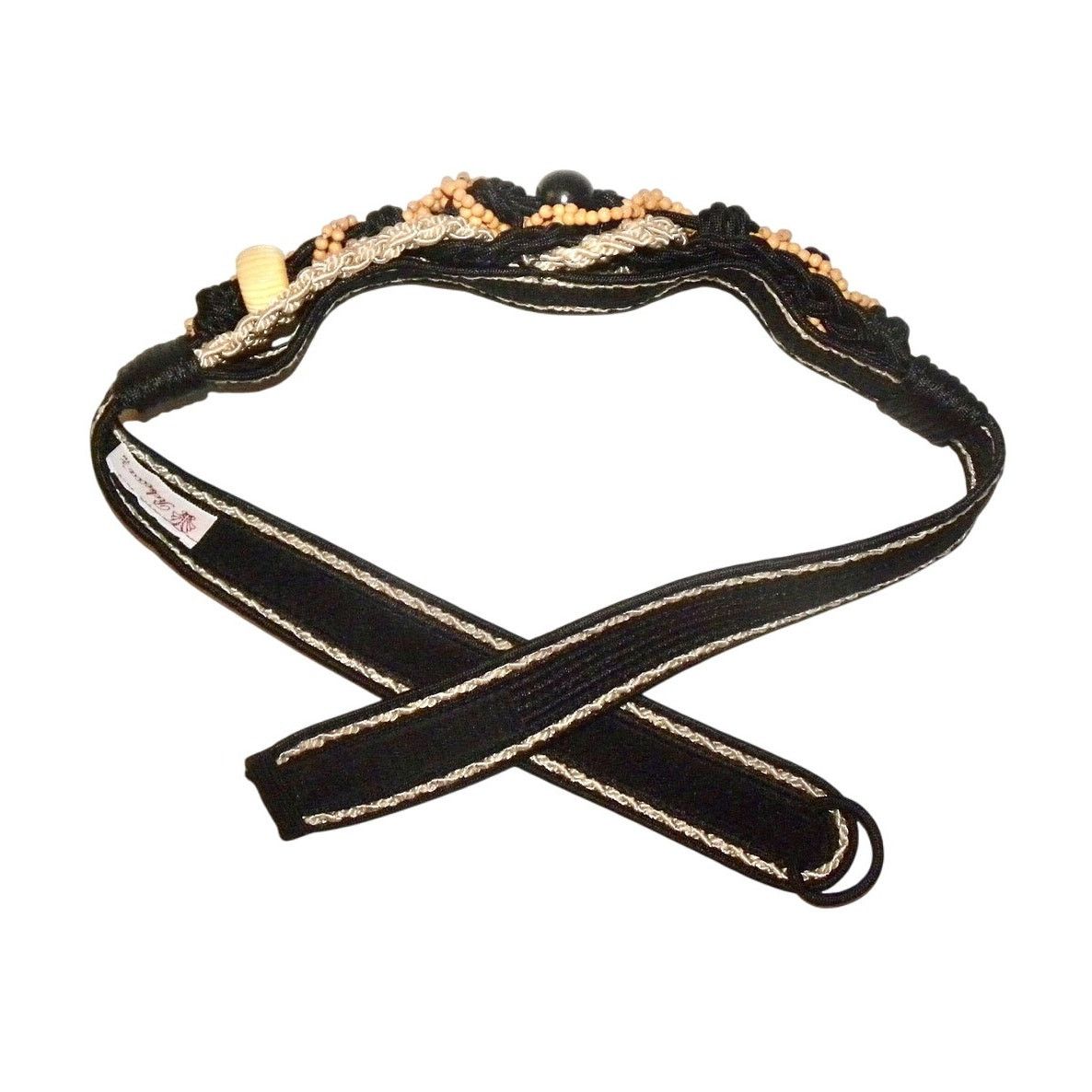 Vintage 80s Boho Cord & Wood Bead Belt | Art to Wear Gypsy Black Tan Size ONE SIZE - 9 Thumbnail