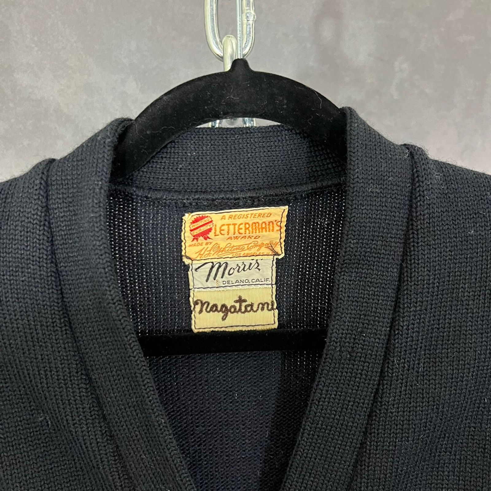 Vintage 40s H.L. Whiting letterman cardigan chain stitch black SM Size US S / EU 44-46 / 1 - 3 Thumbnail