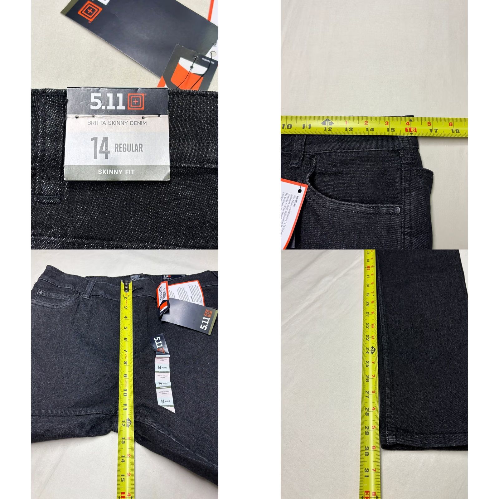 Vintage NWT 5.11 Tactical Britta Skinny Denim Jeans Washed Black Womens 14R W31 L30 Size 36" / US 14 / IT 50 - 8 Thumbnail