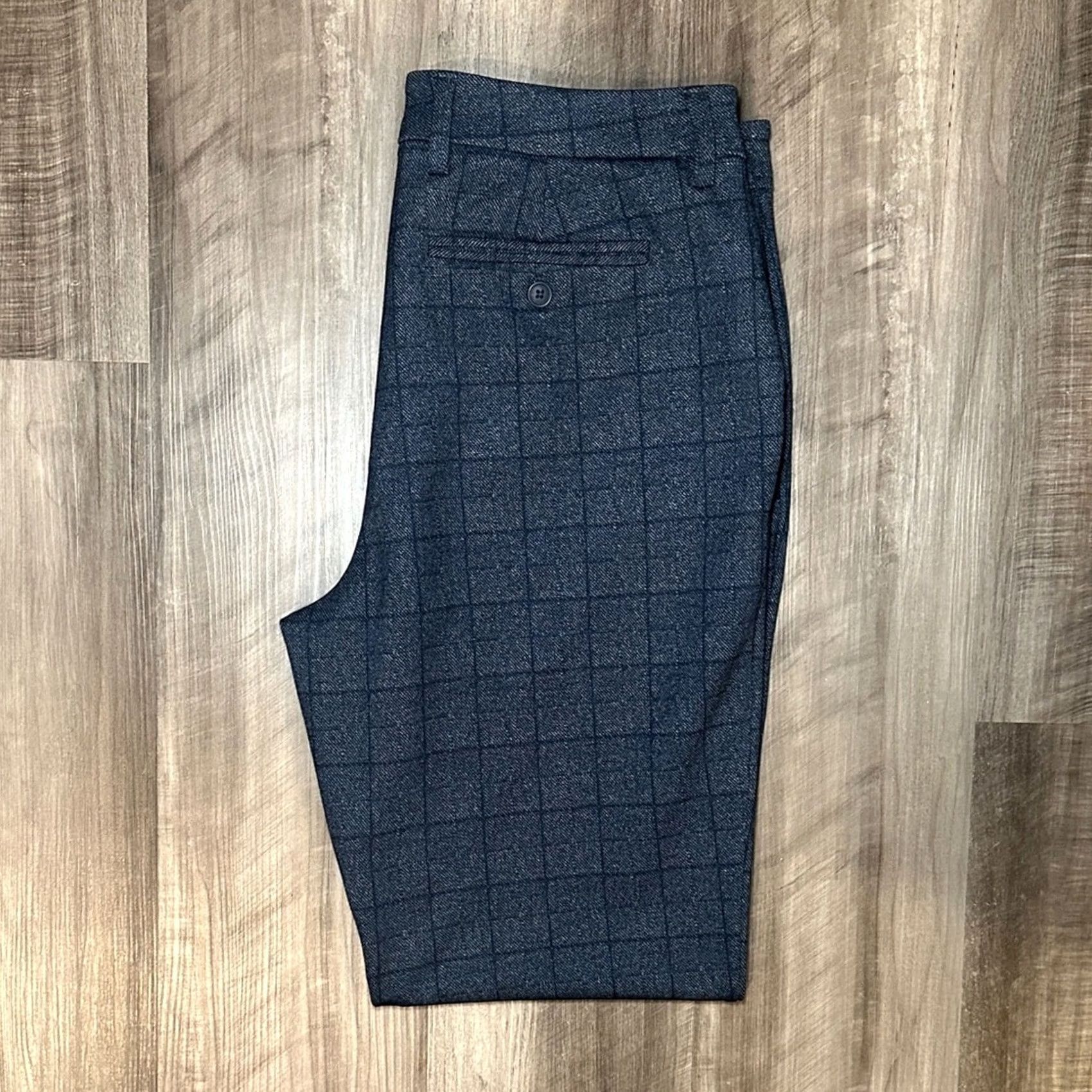 Vintage VINTAGE Liverpool Navy Windowpane Trouser Pants NWOT 34x32 Men Chino 34 Navy Mens Size US 34 / EU 50 - 2 Thumbnail