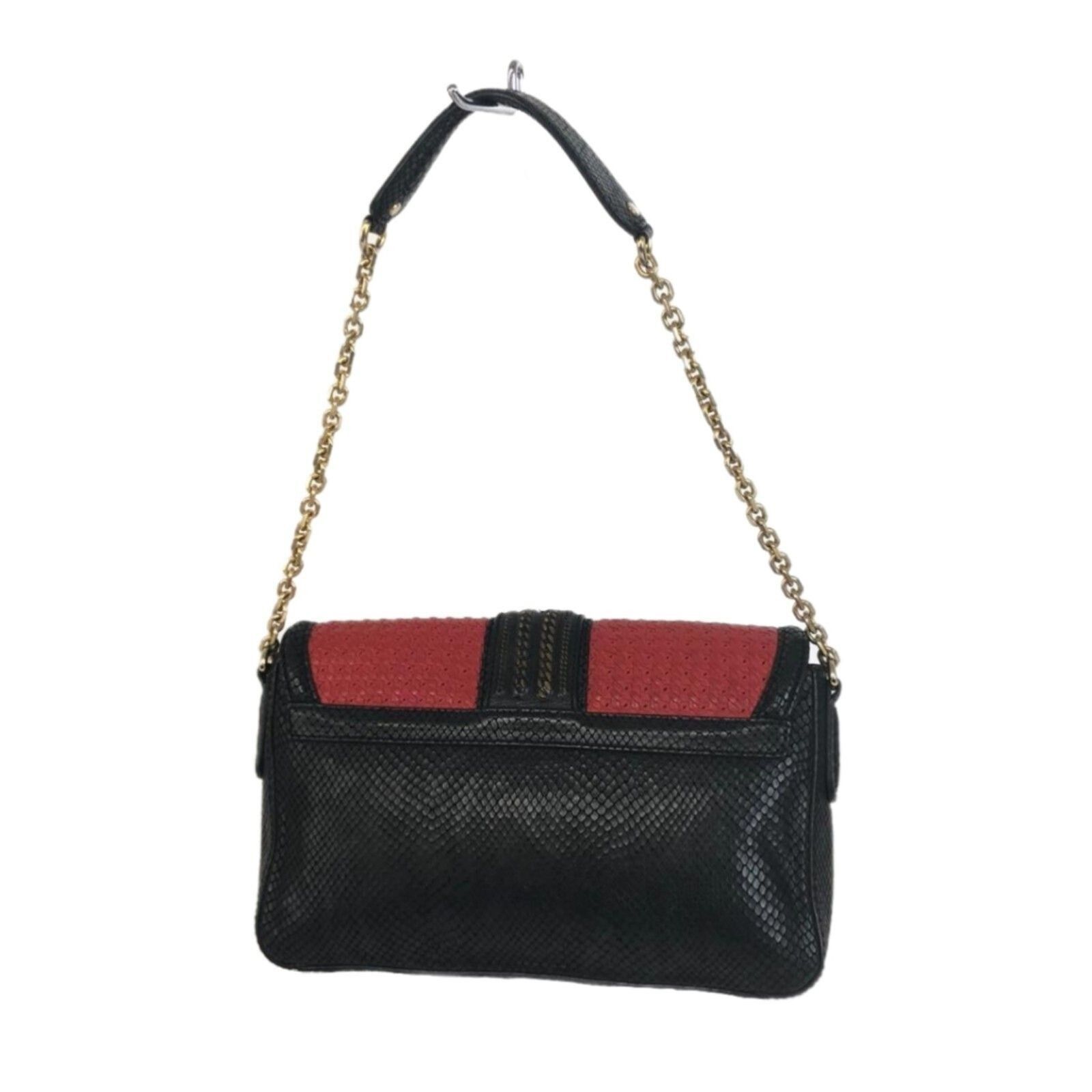 MCM MCM Red & Black Embossed Snake Leather & Chain Shoulder Bag Size ONE SIZE - 3 Thumbnail