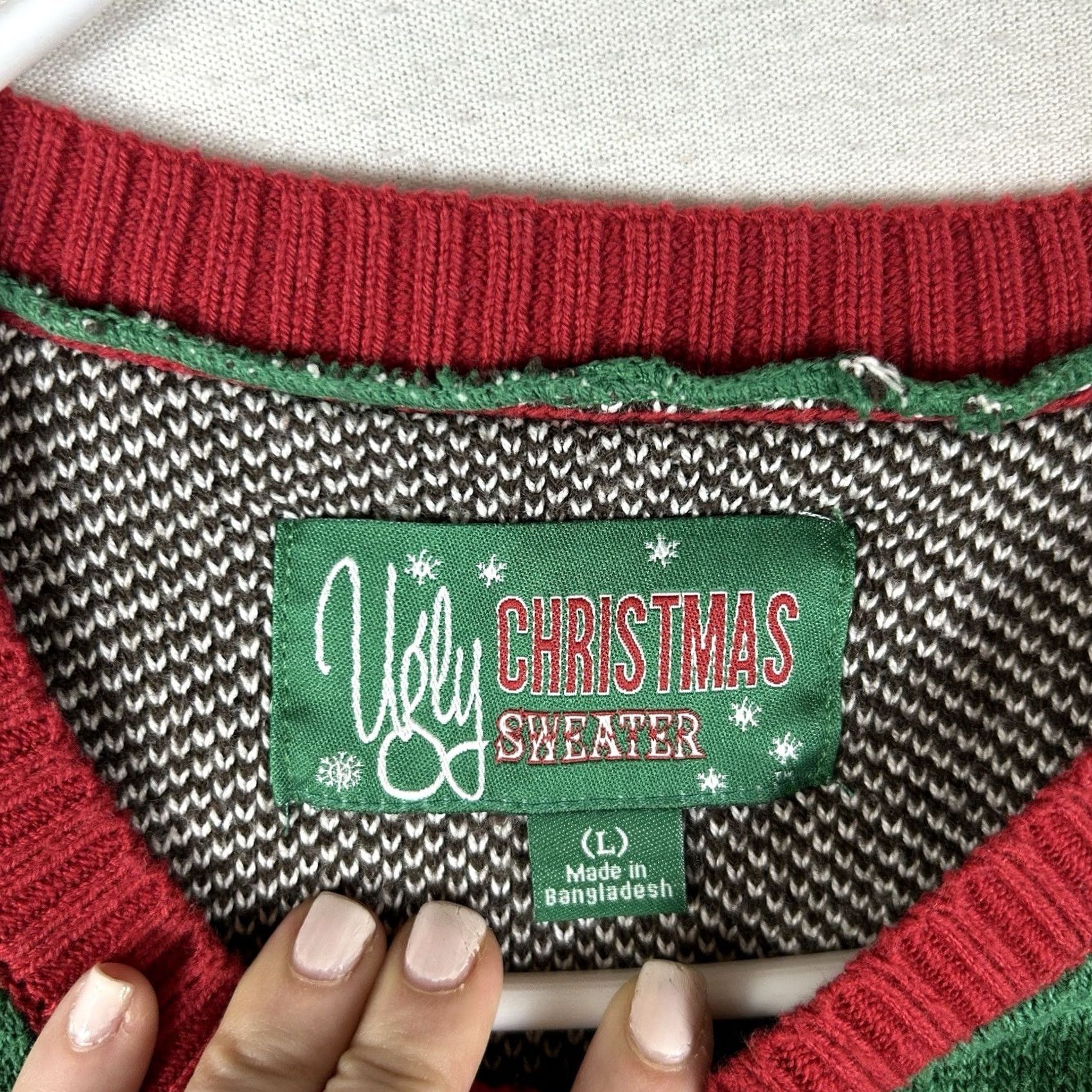 Vintage Women's Large Ugly Christmas Sweater Red Nose Reindeer Holiday Striped Size L / US 10 / IT 46 - 3 Thumbnail