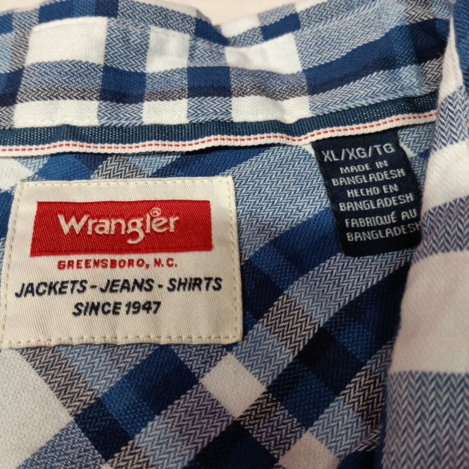 Wrangler Wrangler Cowboy Wash Shirt Men's Size XL Blue White Plaid Size US XL / EU 56 / 4 - 4 Thumbnail
