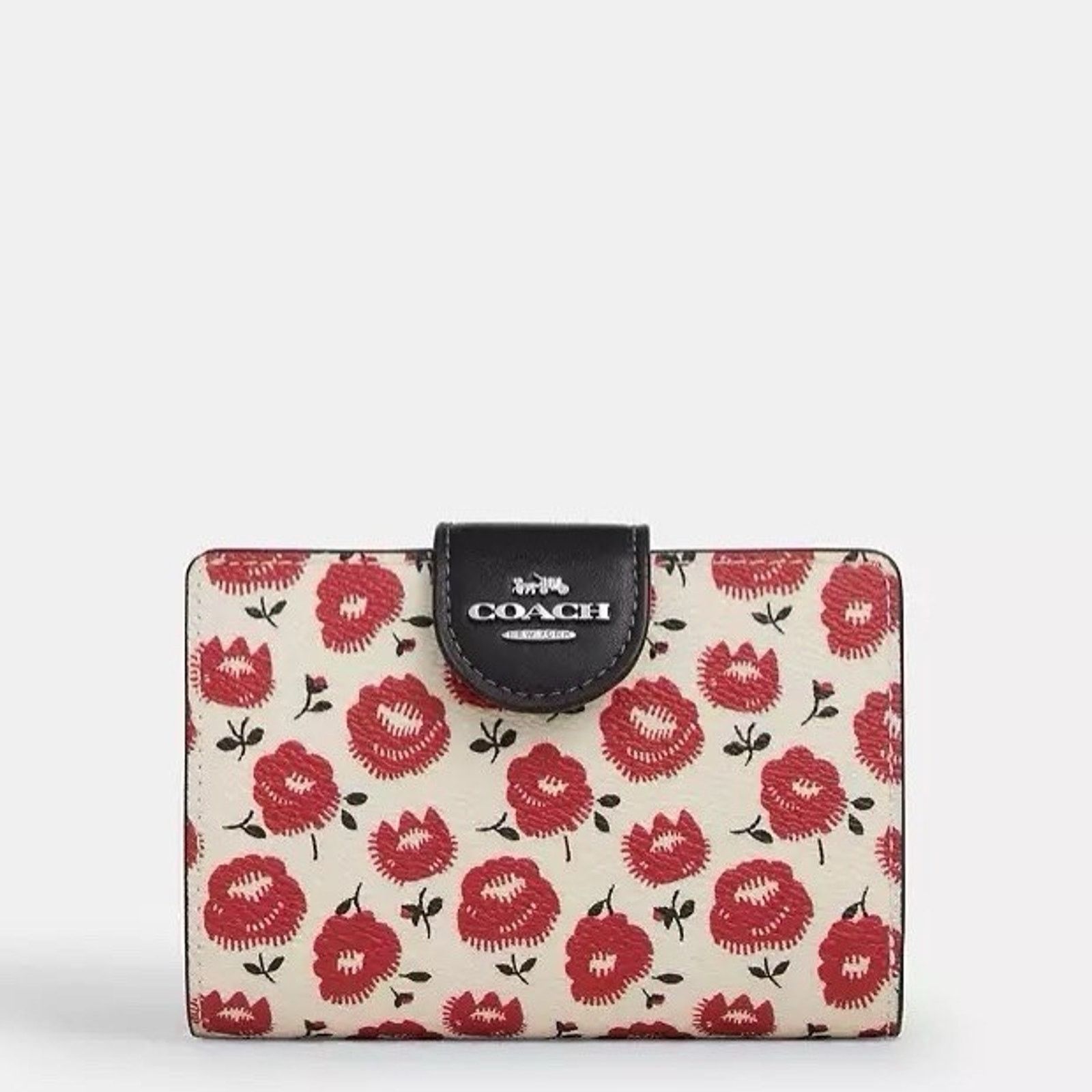 Coach NWT Coach Medium Corner Zip Wallet CBO38 Chalk Red Floral Size ONE SIZE - 7 Thumbnail