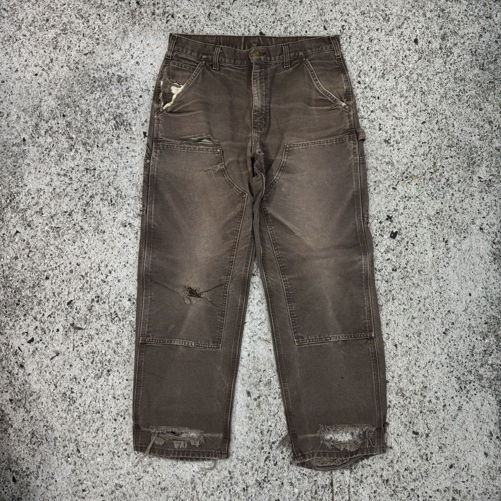 Pre-owned Carhartt X Vintage Carhartt Faded Thrashed Double Knee Pants Erd Grunge Chrome