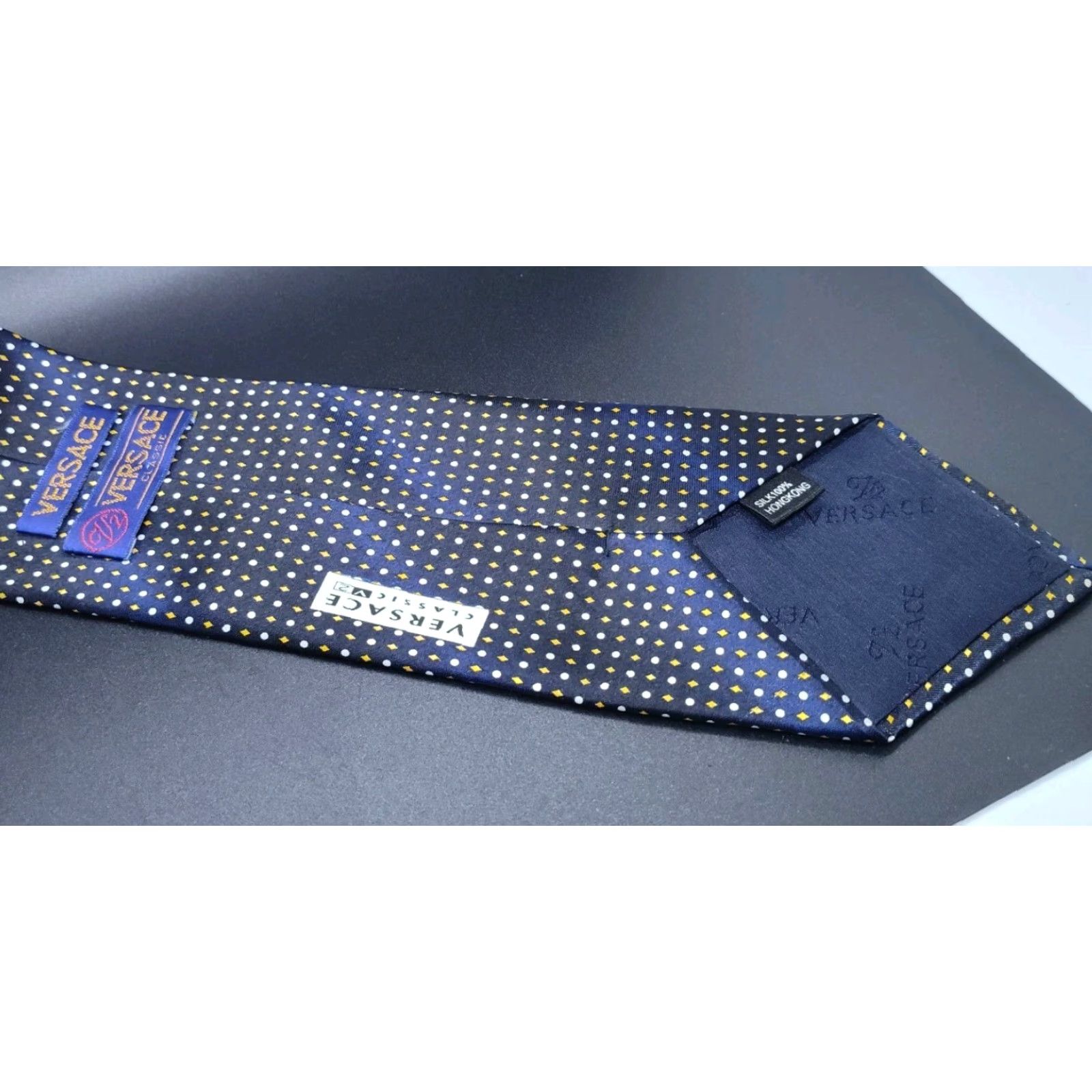 Versace VINTAGE Gianni Versace Men’s Silk Neck Tie Black Diamond Dots Wedding Classic 59.5" Size ONE SIZE - 4 Thumbnail