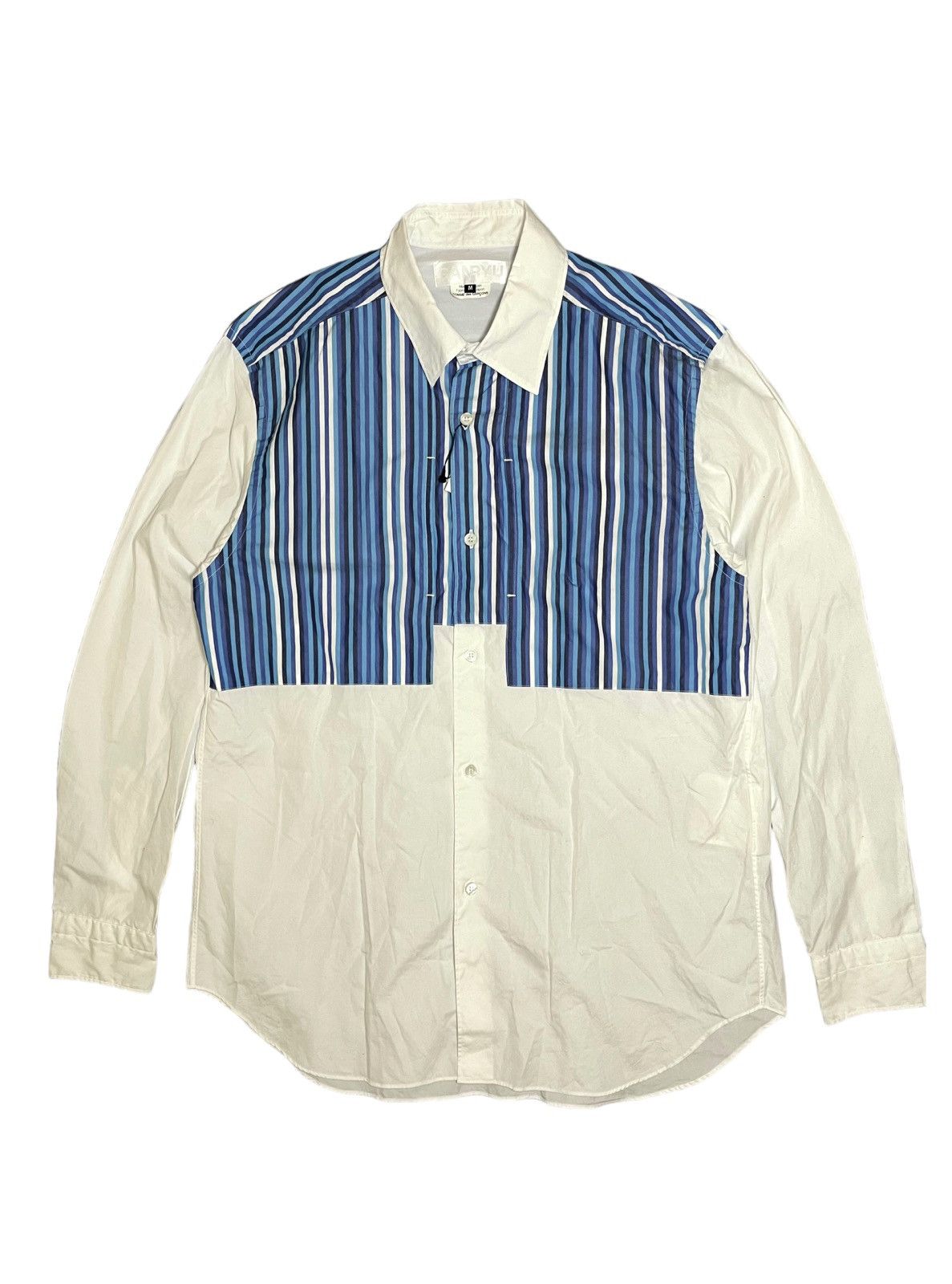 image of Comme Des Garcons x Ganryu Cdg X Ganryu Double Breast Pockets Striped Shirt in White/Blue (Size Med