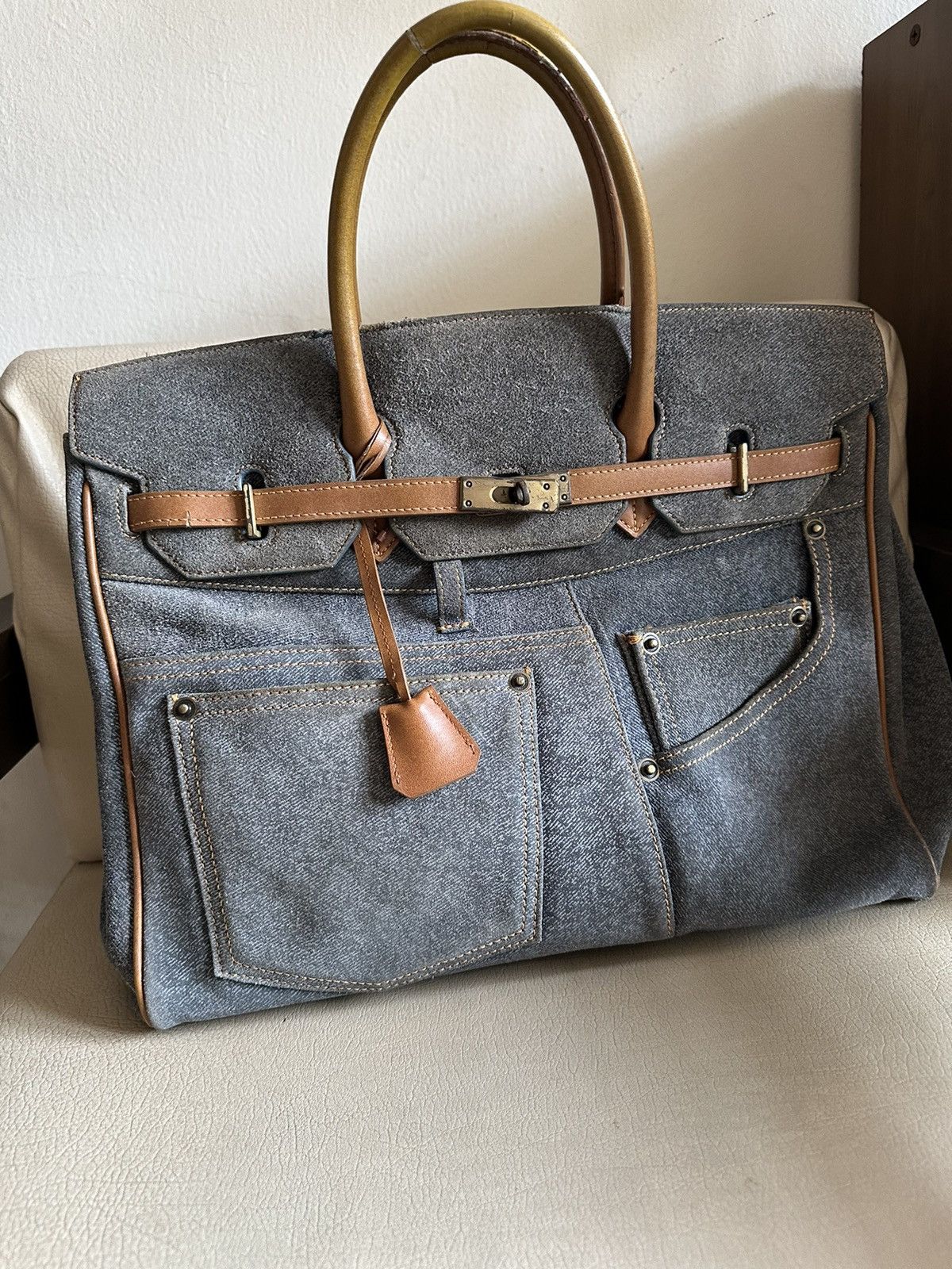 Japanese Brand 1990s Japan Made D-Dream Denim Distressed Birkin Bag Size ONE SIZE - 3 Thumbnail